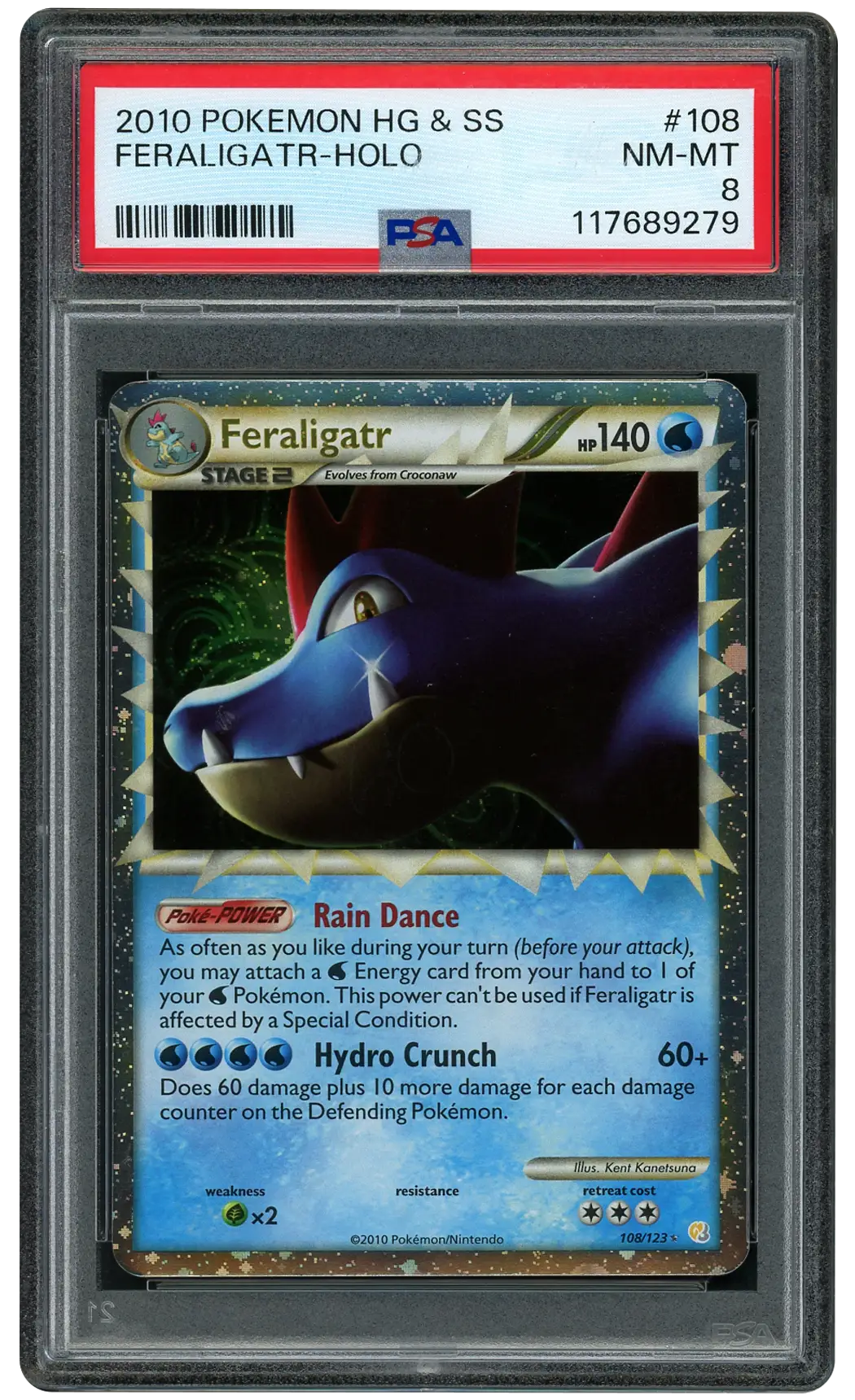 2010 Heart Gold and Soul Silver Feraligatr #108 PSA 8