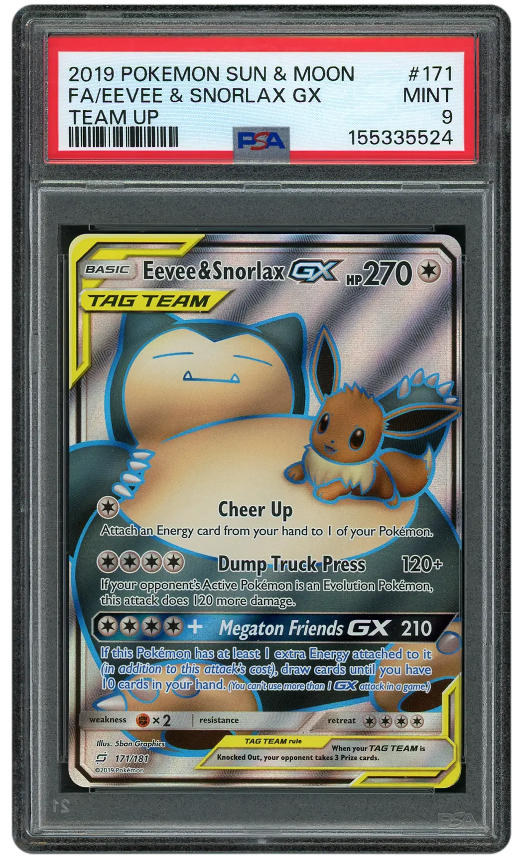 2019 Team Up Eevee & Snorlax GX #171 PSA 9
