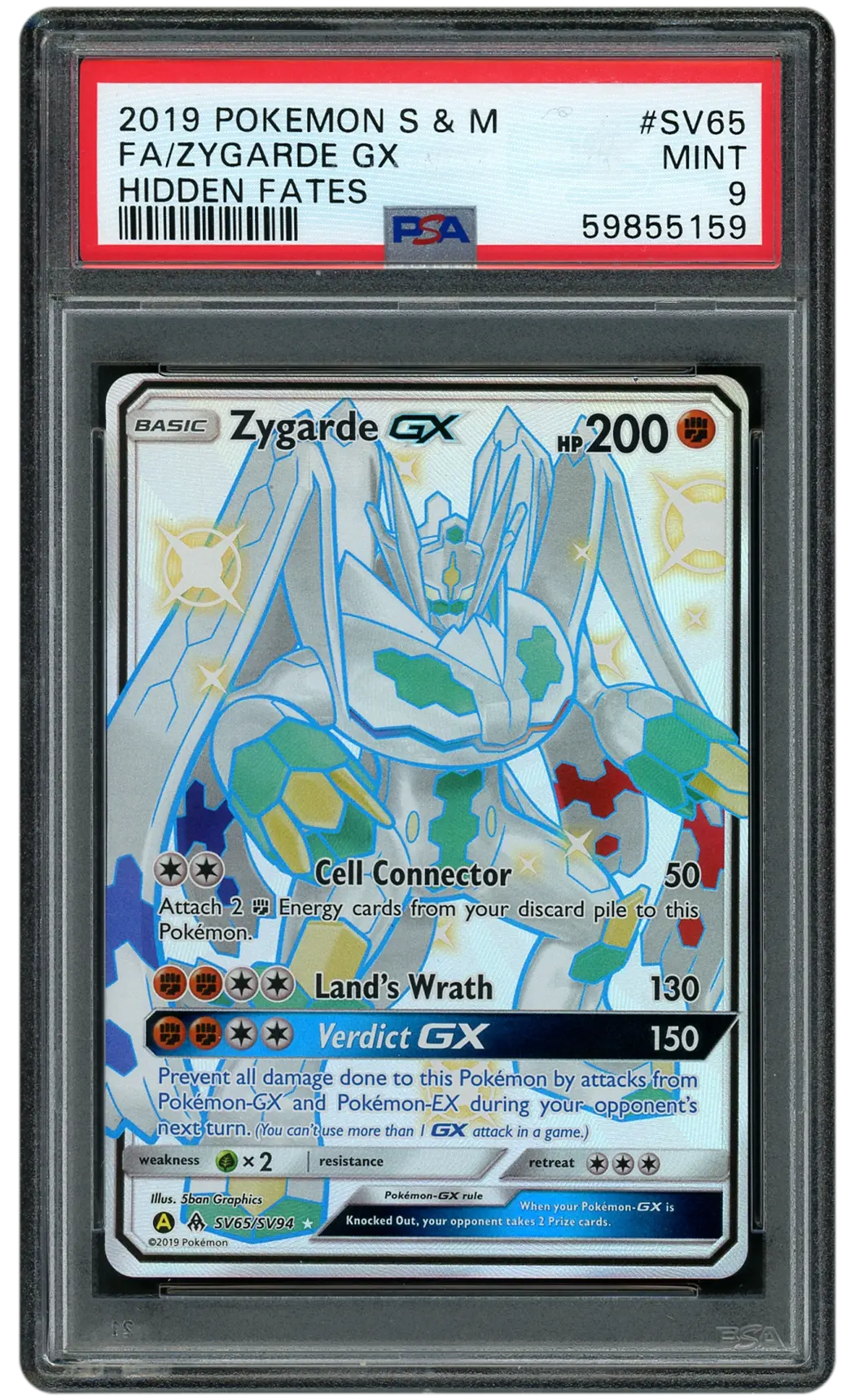 2019 Hidden Fates Zygarde GX #SV65 PSA 9