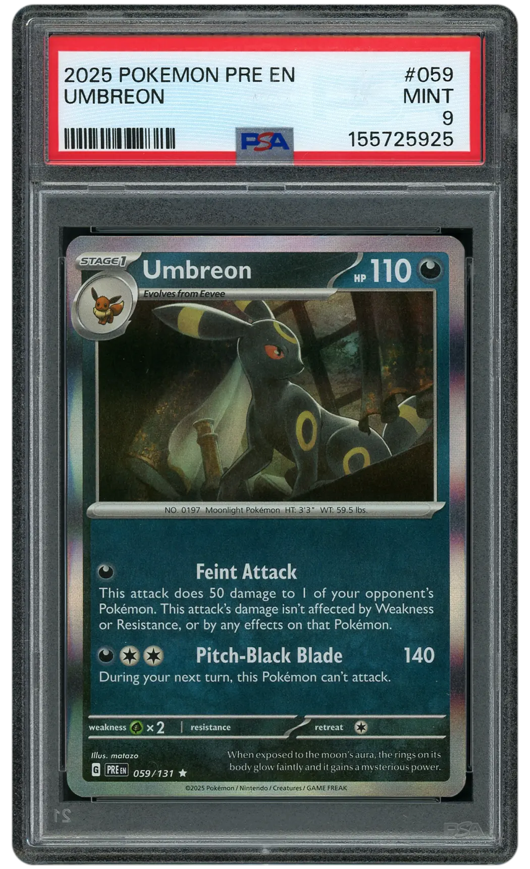 2025 Prismatic Evolutions Umbreon #59 PSA 9