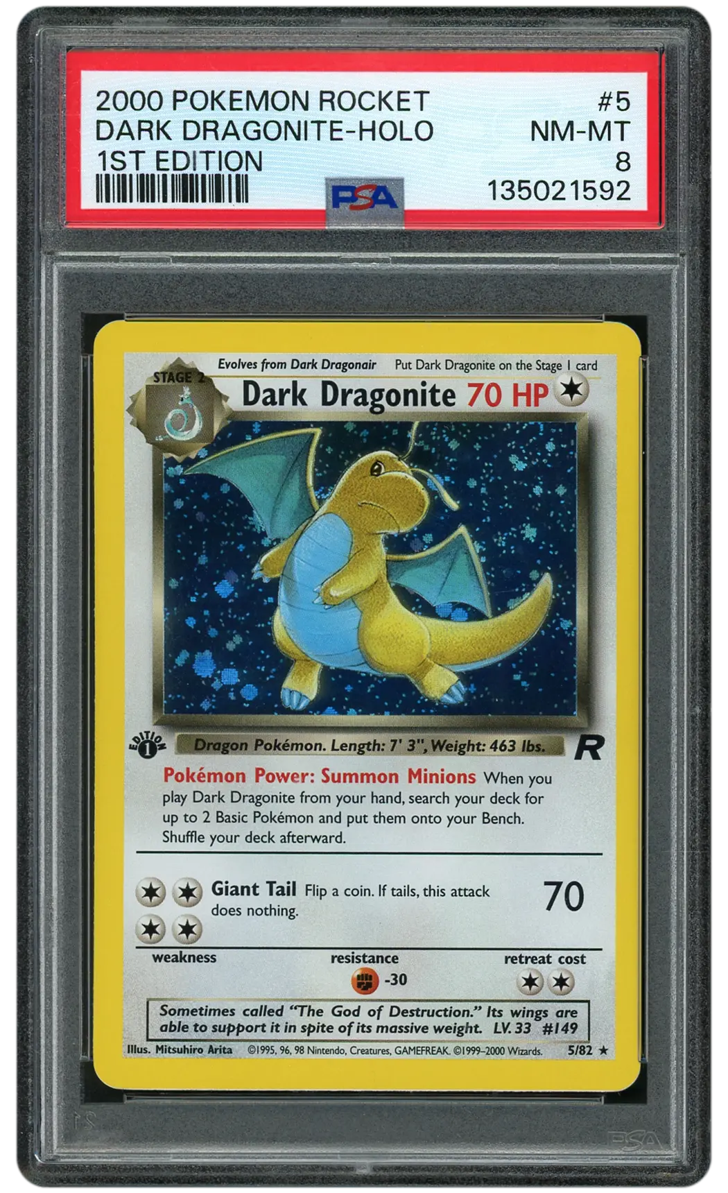 2000 Rocket 1st Edition Dark Dragonite #5 PSA 8