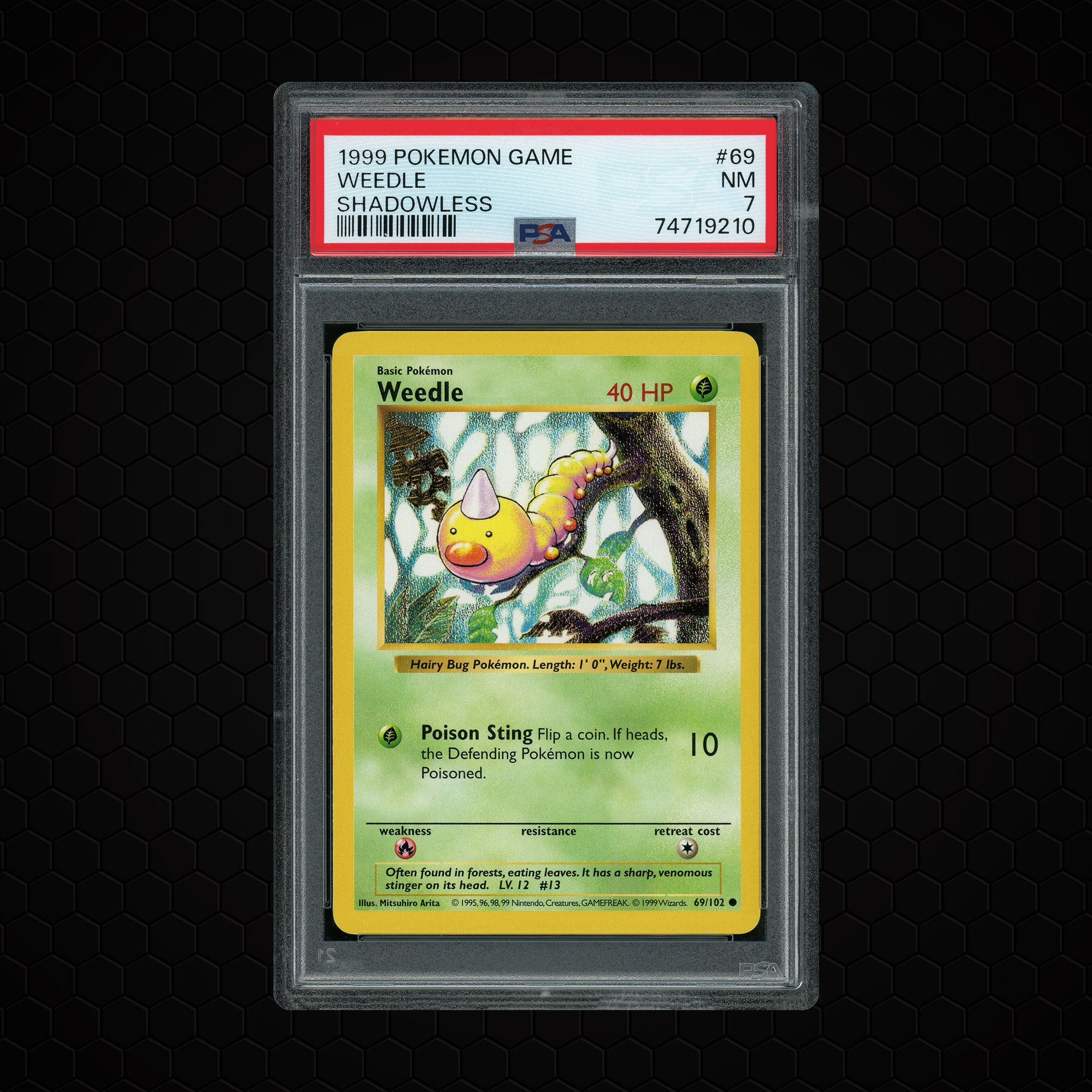 1999 Base Set Shadowless Weedle #69 PSA 7