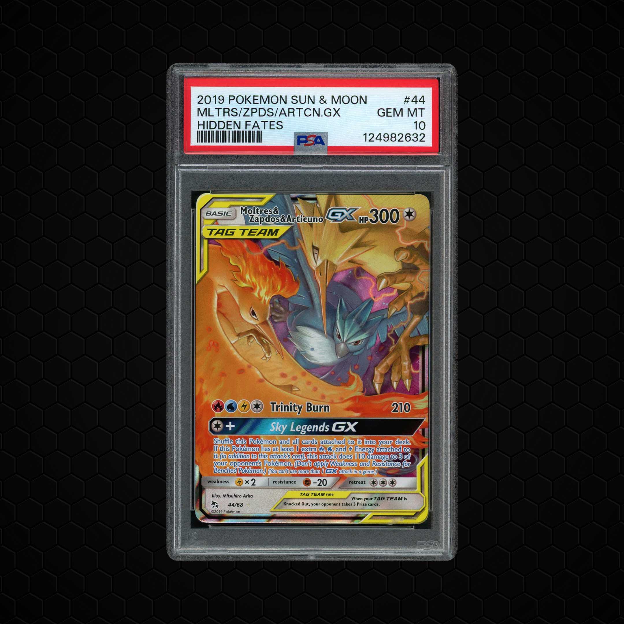 2019 Hidden Fates Moltres & Zapdos & Articuno GX #44 PSA 10