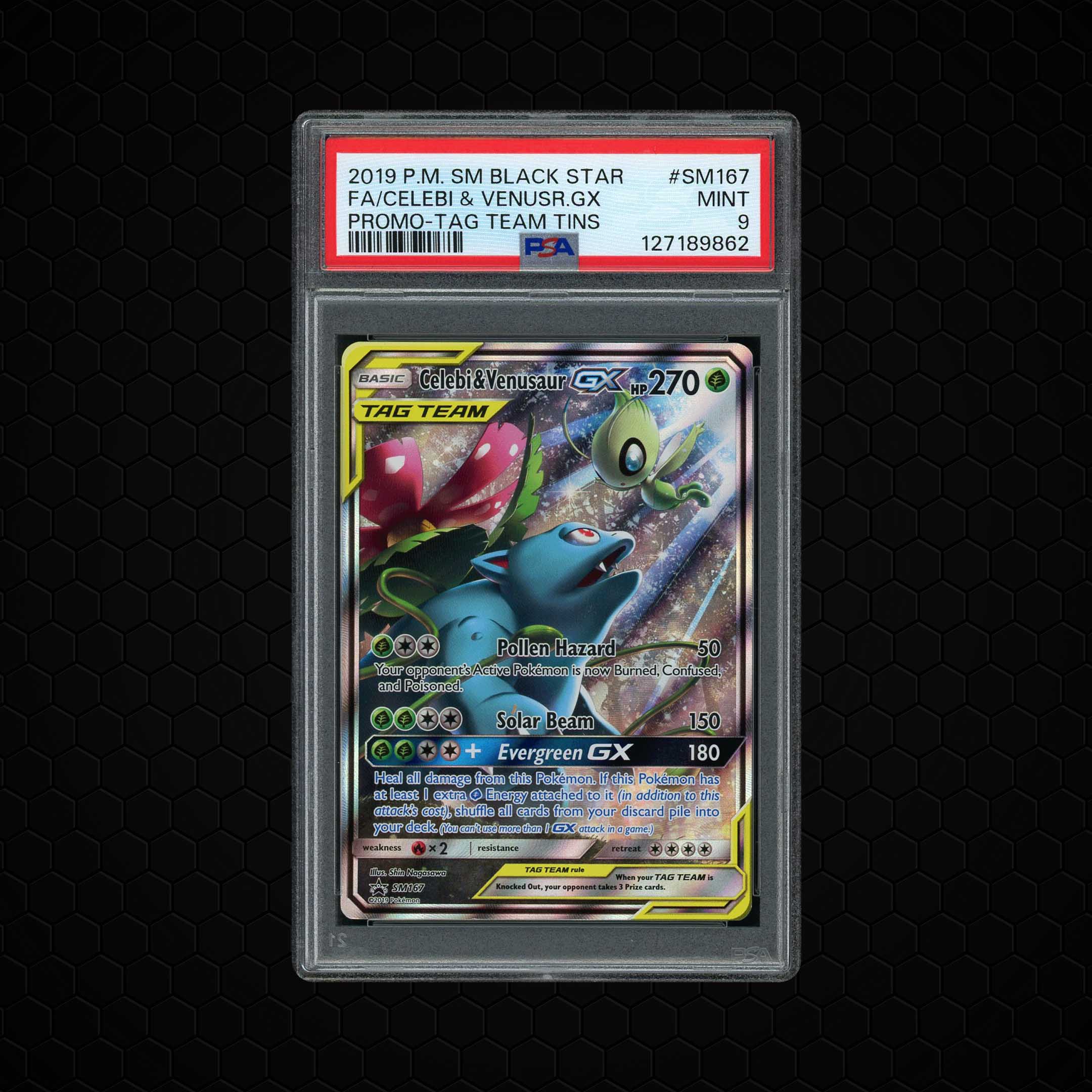2019 Black Star Promo Celebi & Venusaur GX #SM167 PSA 9