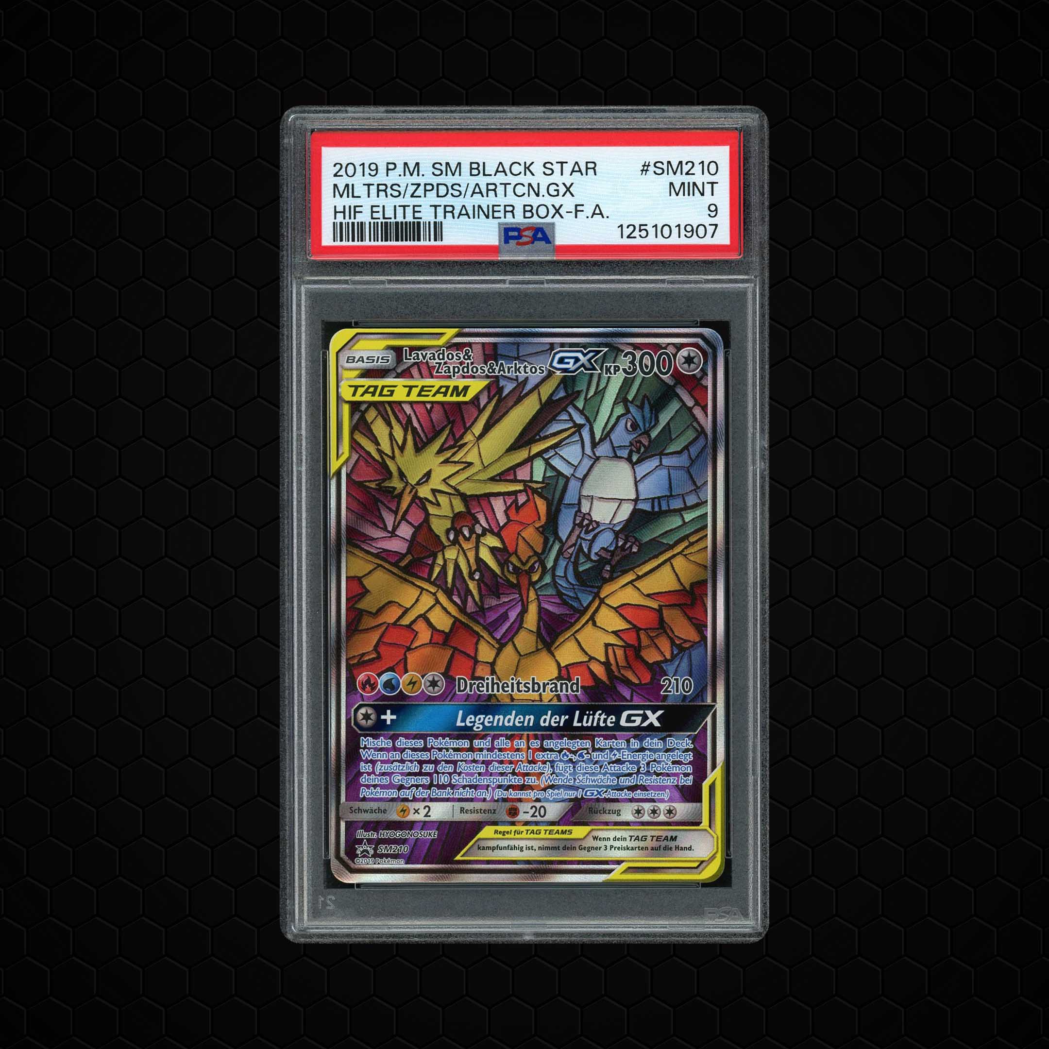 2019 German Black Star Promo Moltres & Zapdos & Articuno GX #SM210 PSA 9