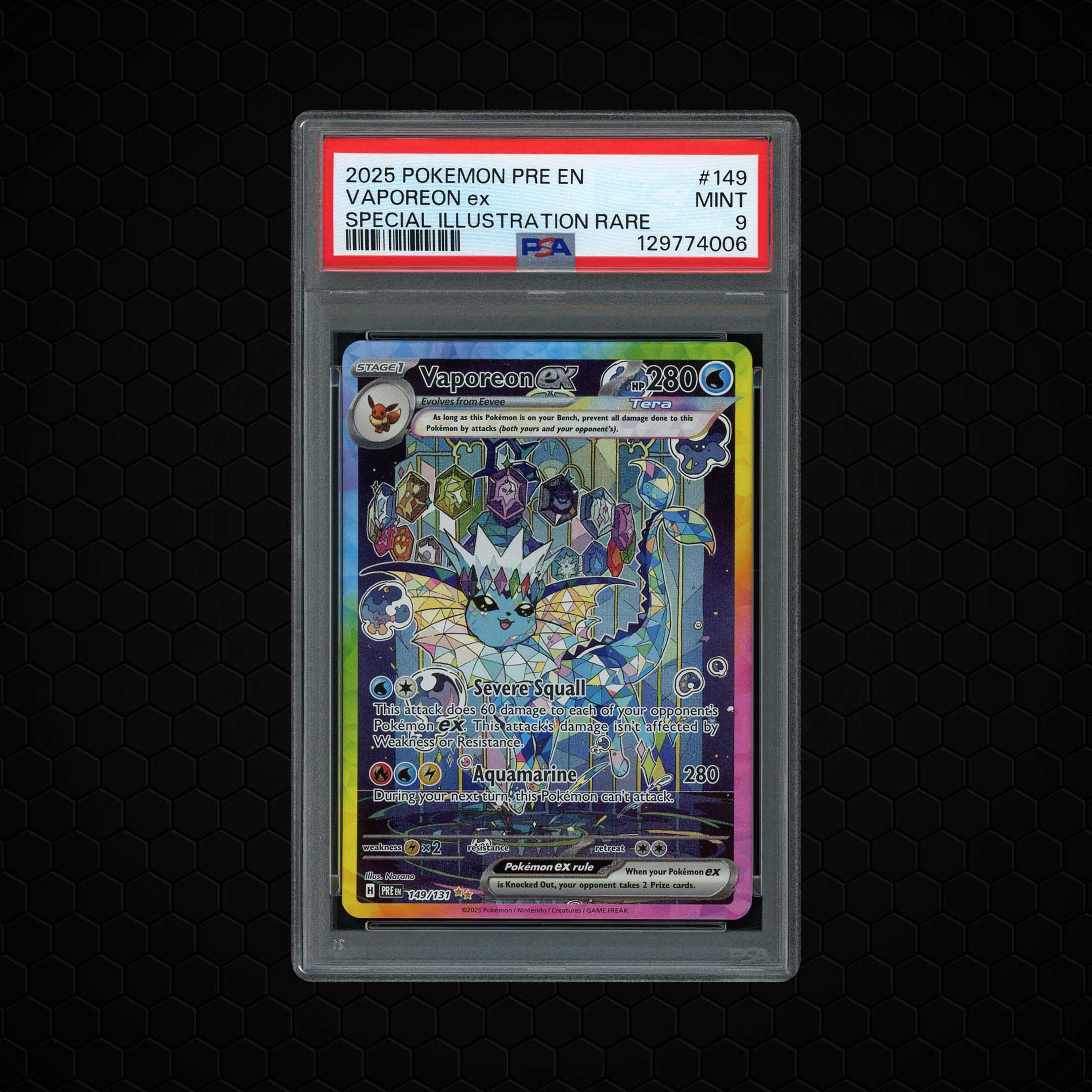 2025 Prismatic Evolutions Vaporeon ex #149 PSA 9