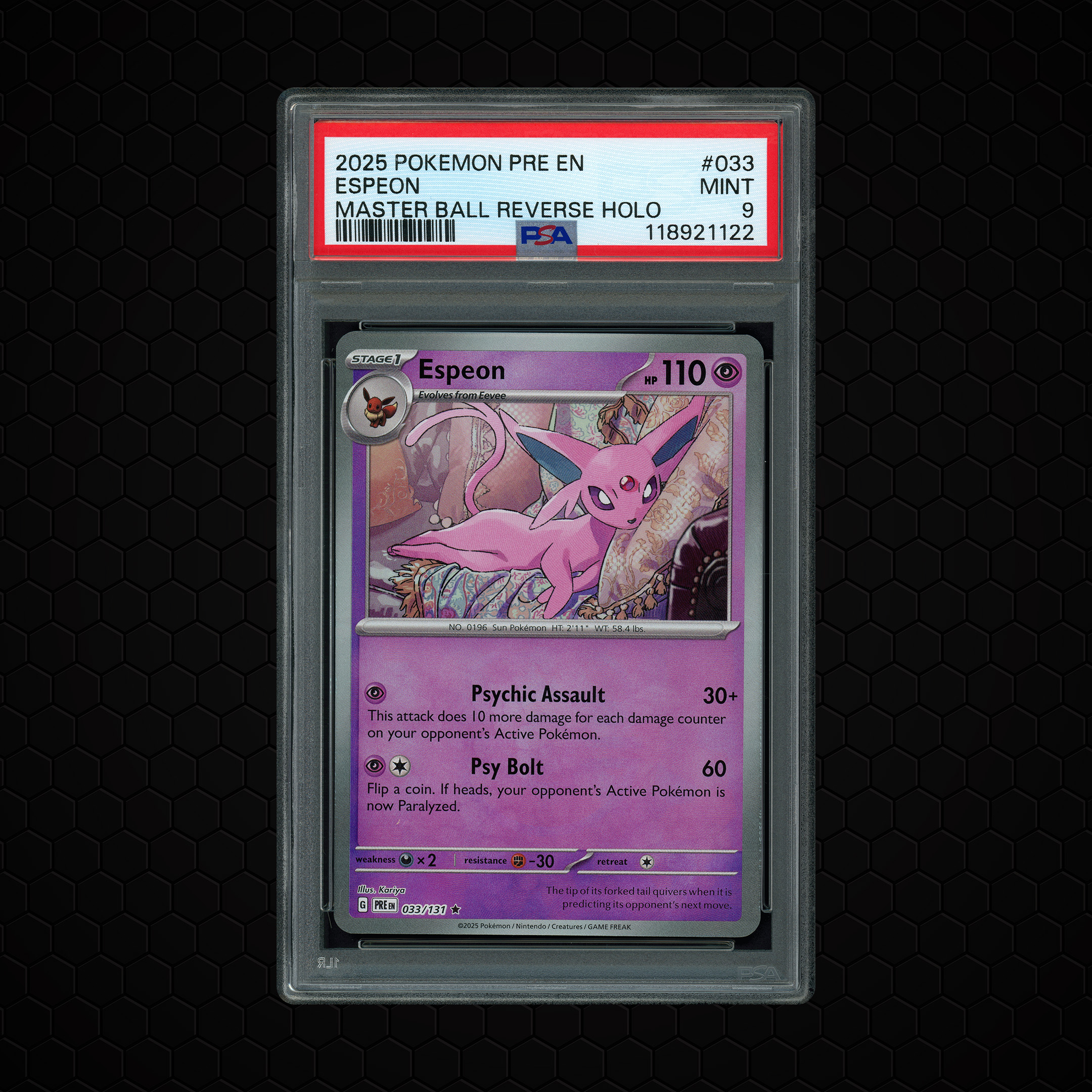 2025 Prismatic Evolutions Masterball Espeon #33 PSA 9