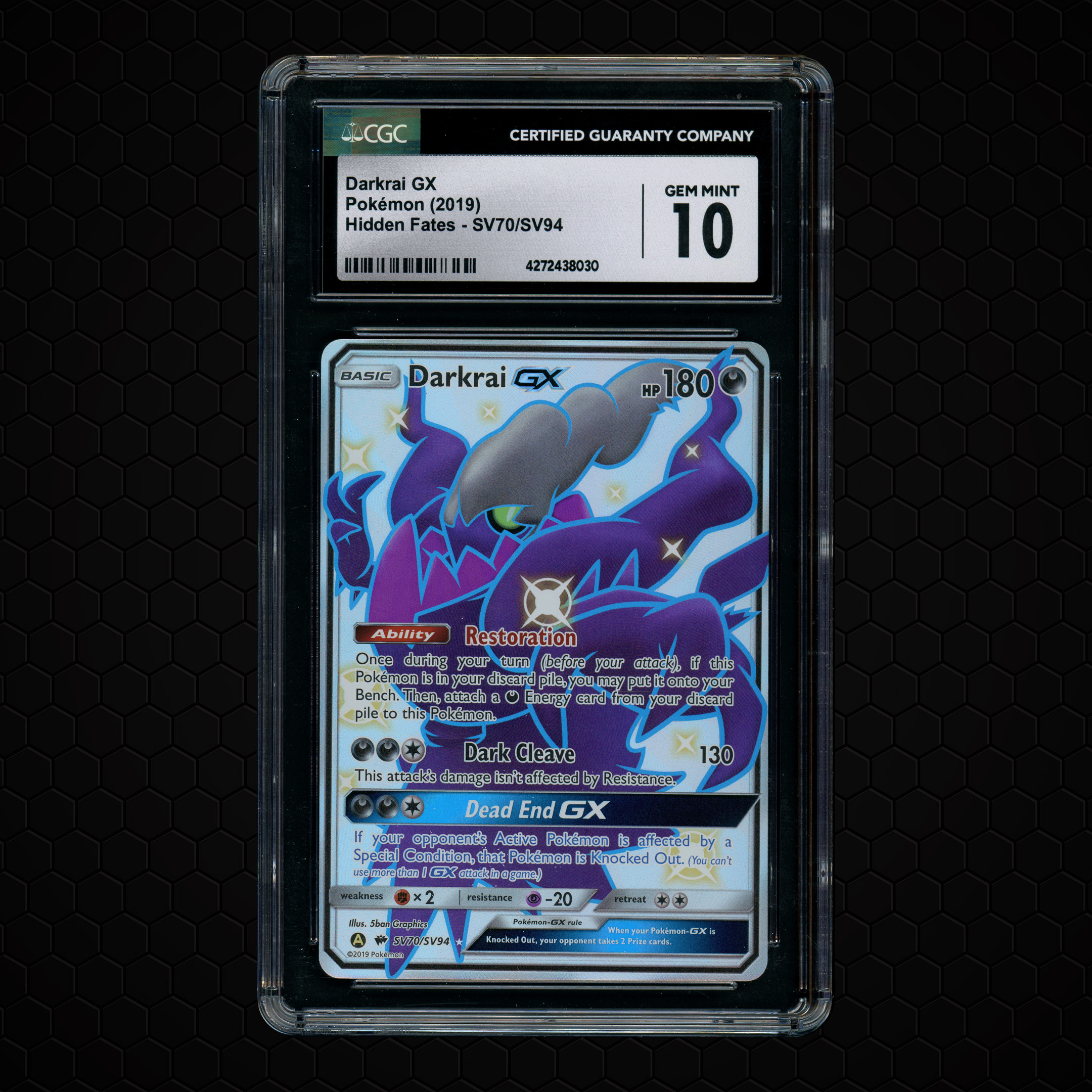 2019 Hidden Fates Darkrai Gx #SV70 CGC 10