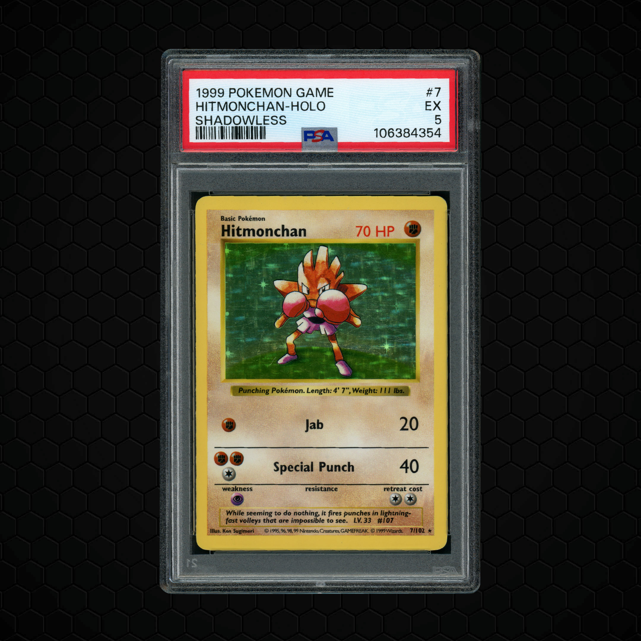 1999 Pokemon Game Shadowless Hitmonchan #7 PSA 5