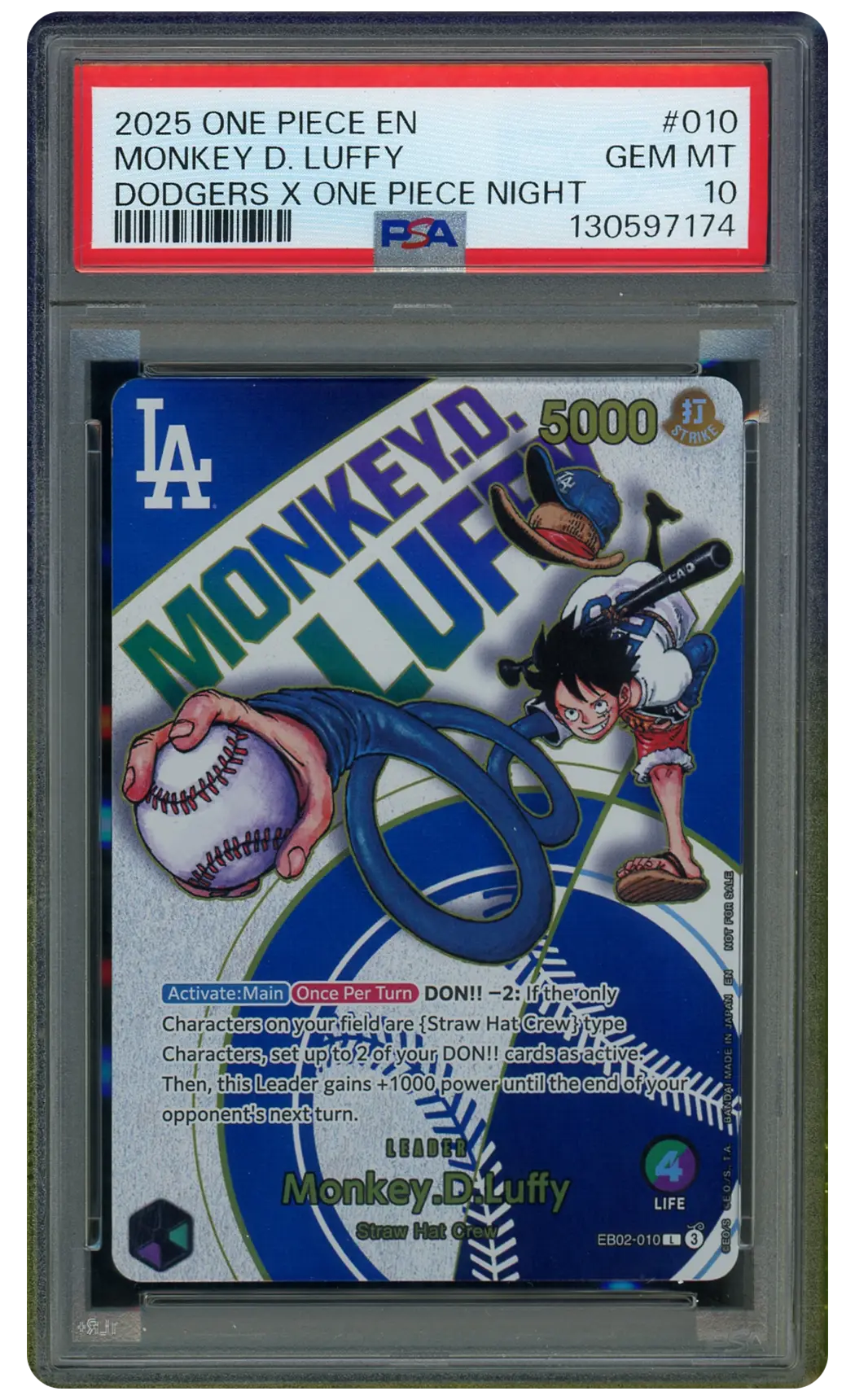 2025 Dodgers X One Piece Night Monkey D. Luffy #EB02-010 PSA 10