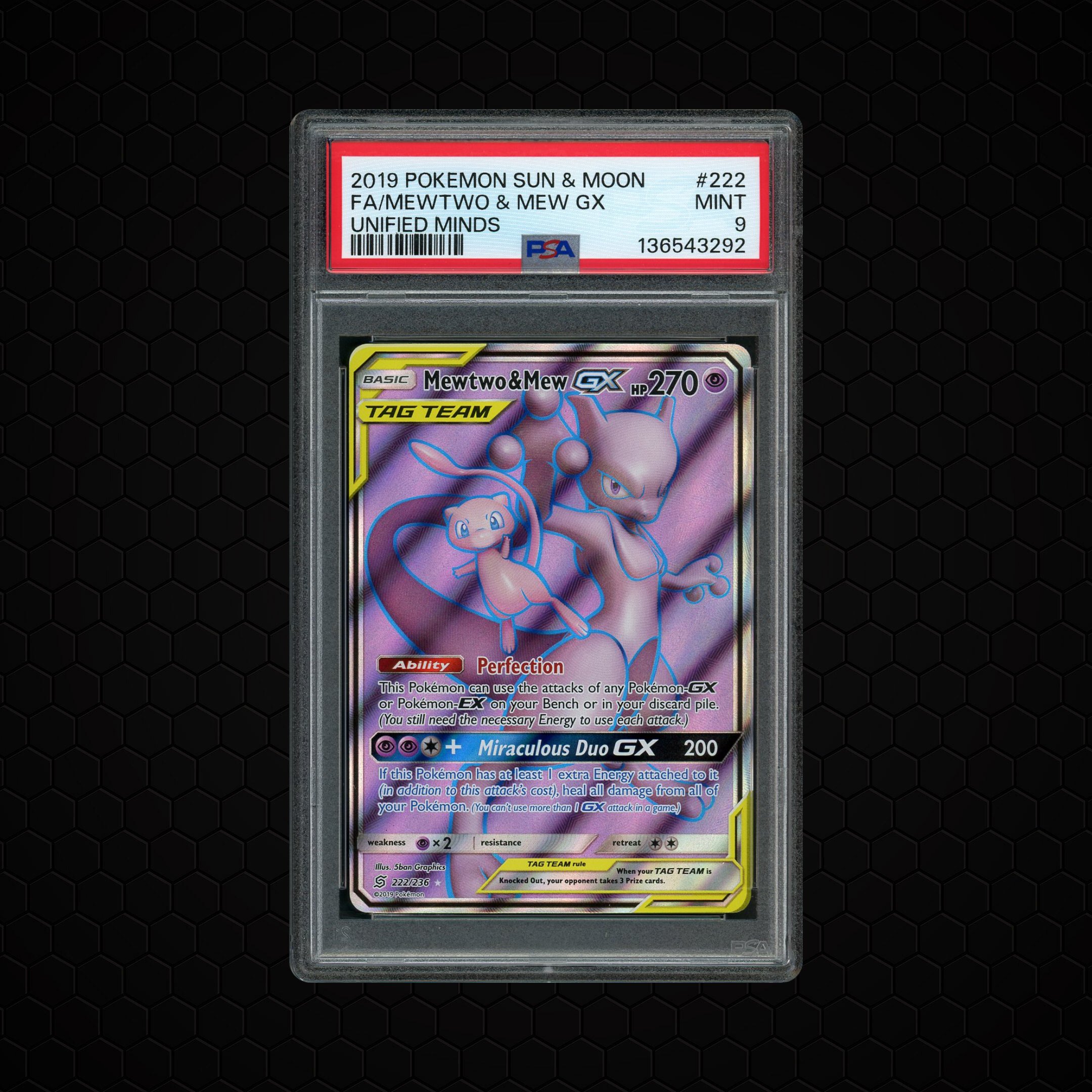 2019 Unified Minds Mewtwo & Mew GX #222 PSA 9