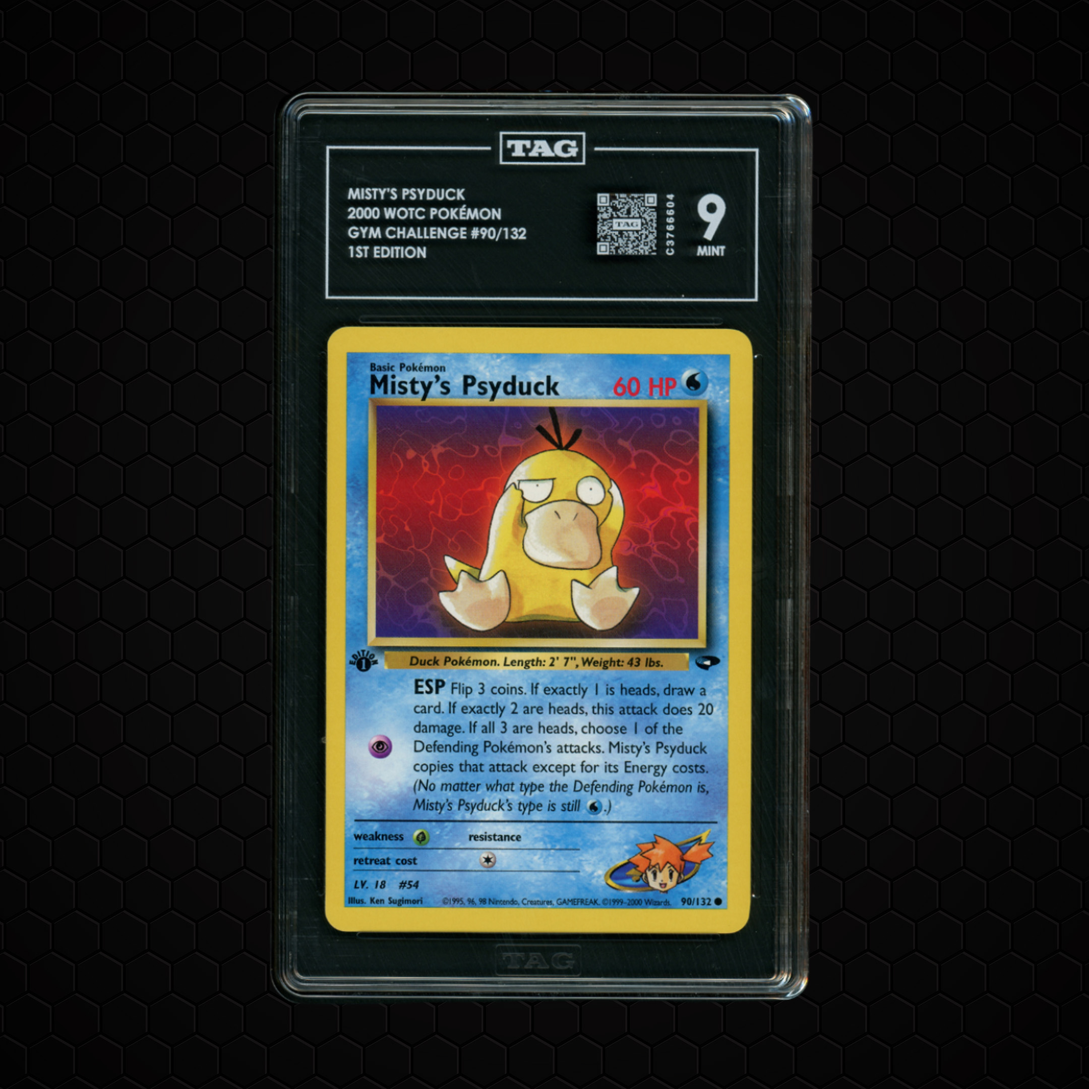 2000 Gym Challenge 1st Edition Misty's Psyduck #90 TAG 9