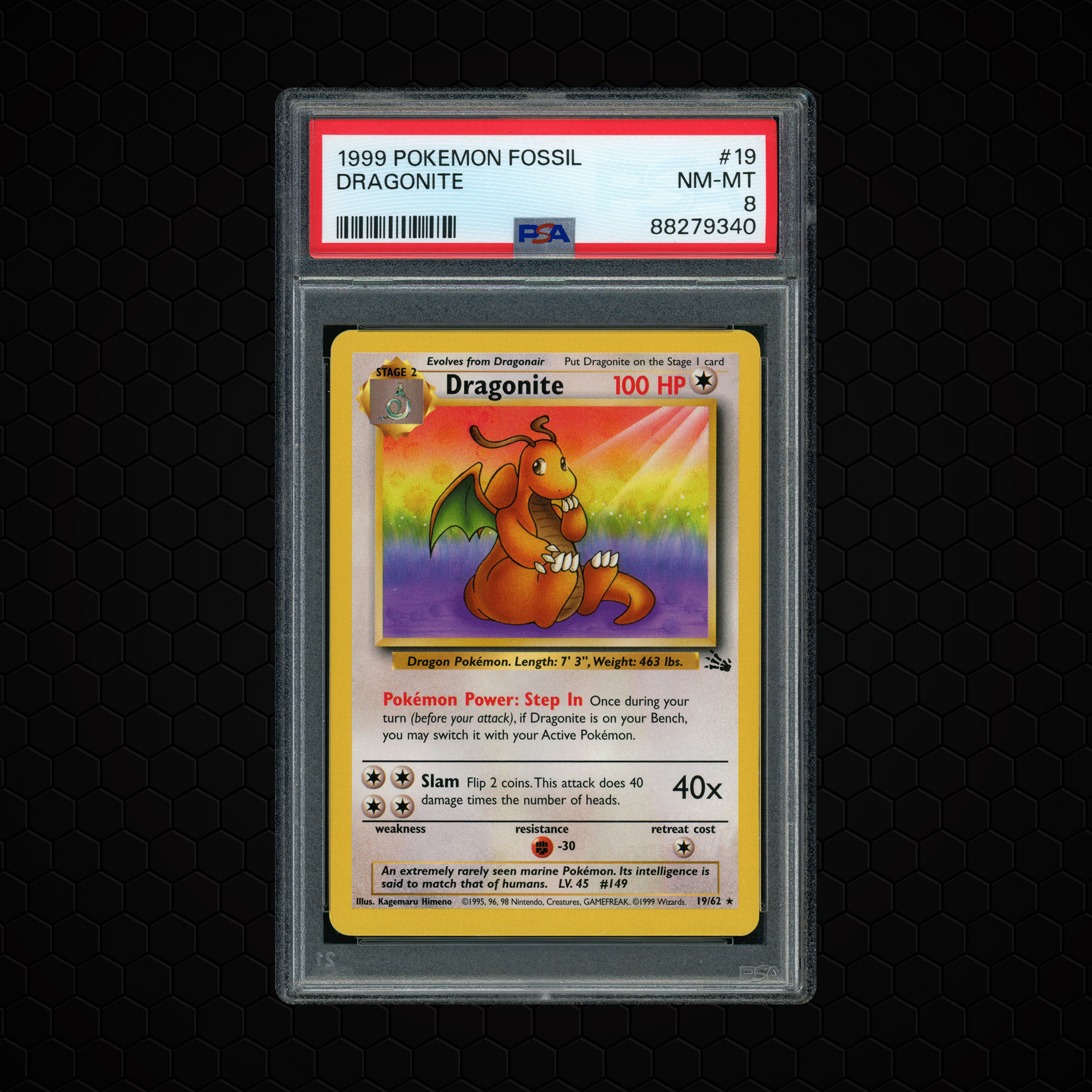 1999 Fossil Dragonite #19 PSA 8