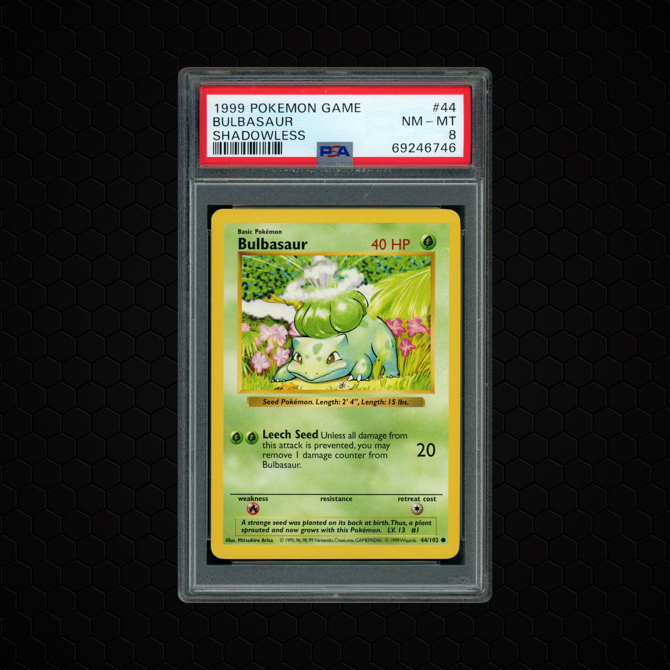 1999 Game Shadowless Bulbasaur #44 PSA 8