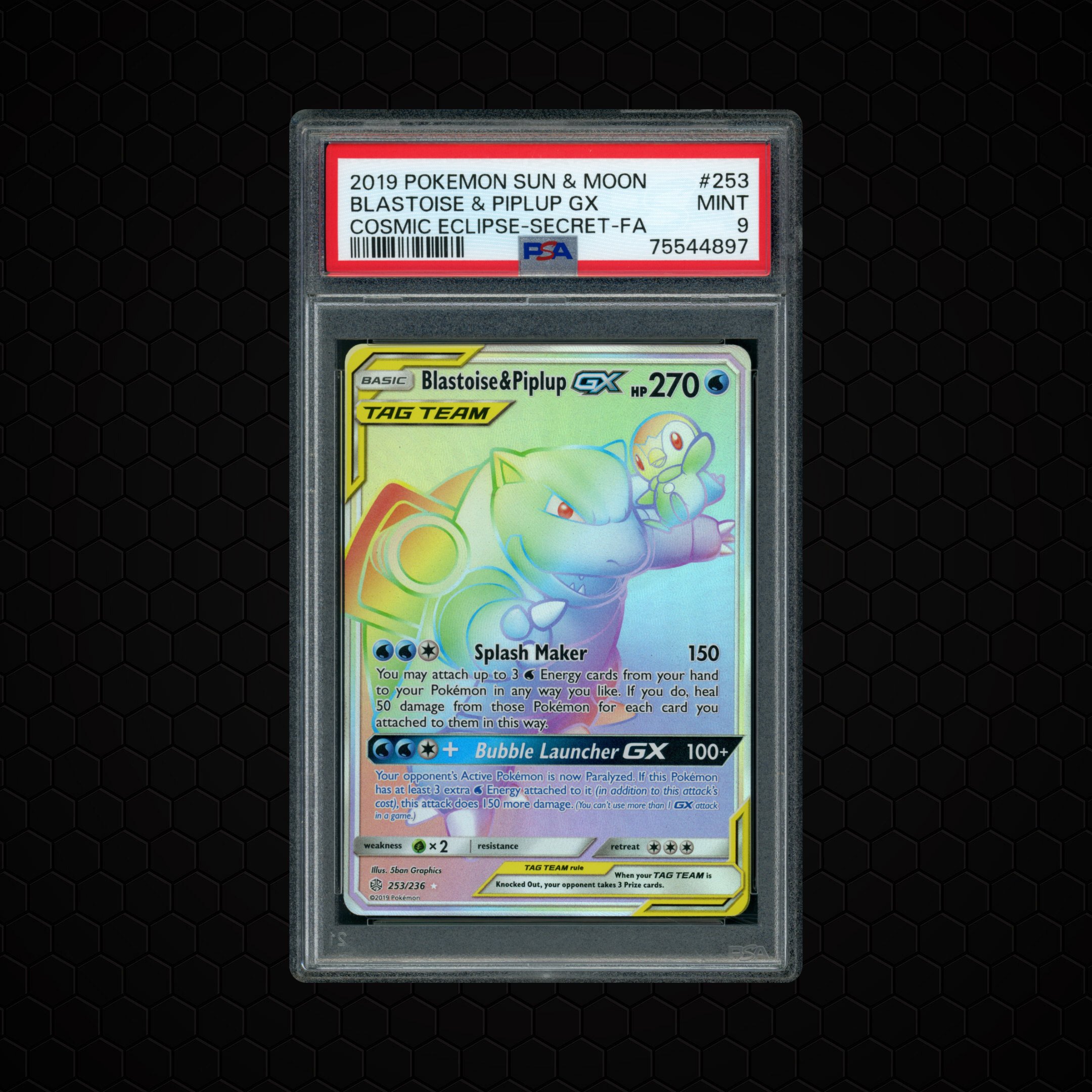 2019 Cosmic Eclipse Blastoise & Piplup GX #253 PSA 9