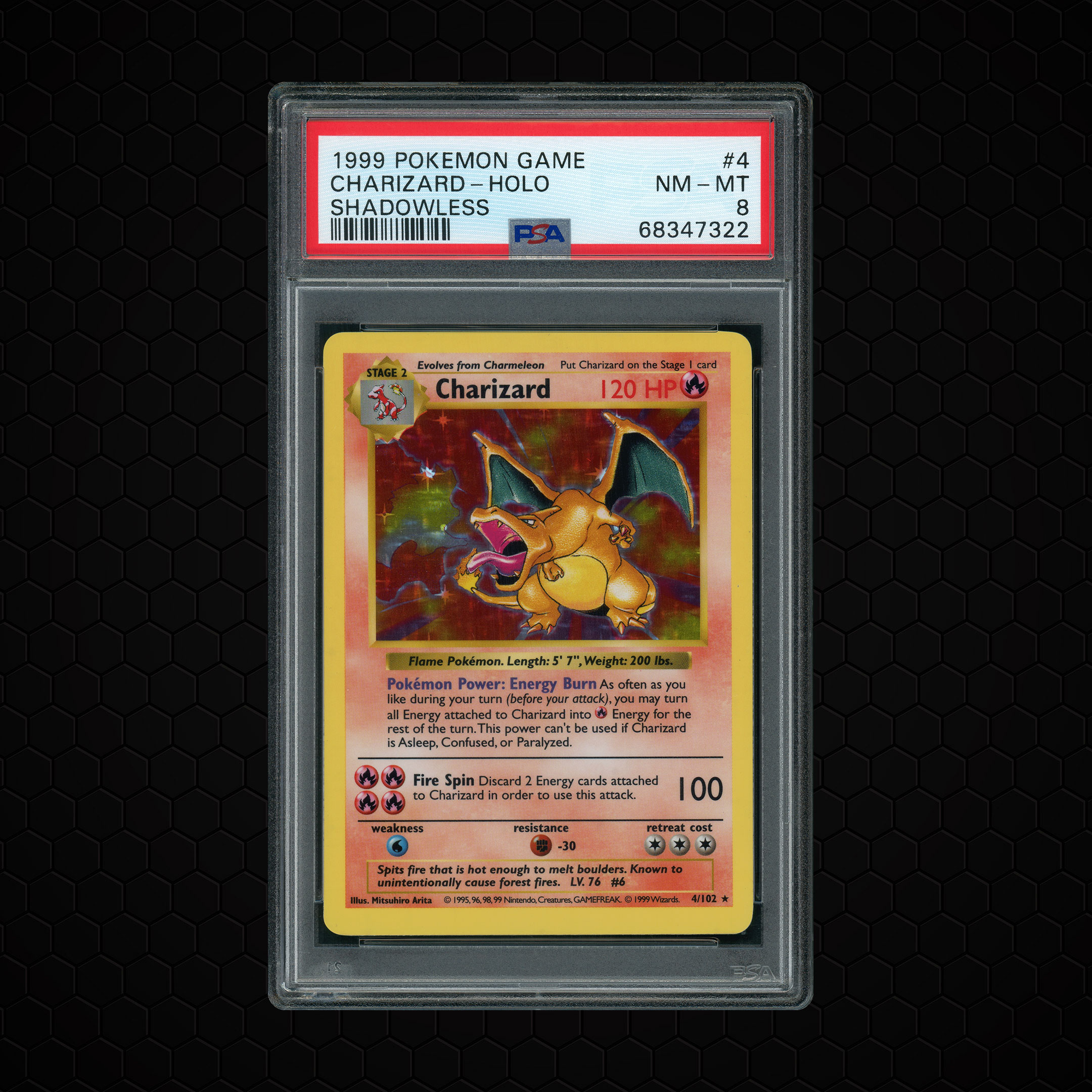 1999 Base Set Shadowless Charizard #4 PSA 8