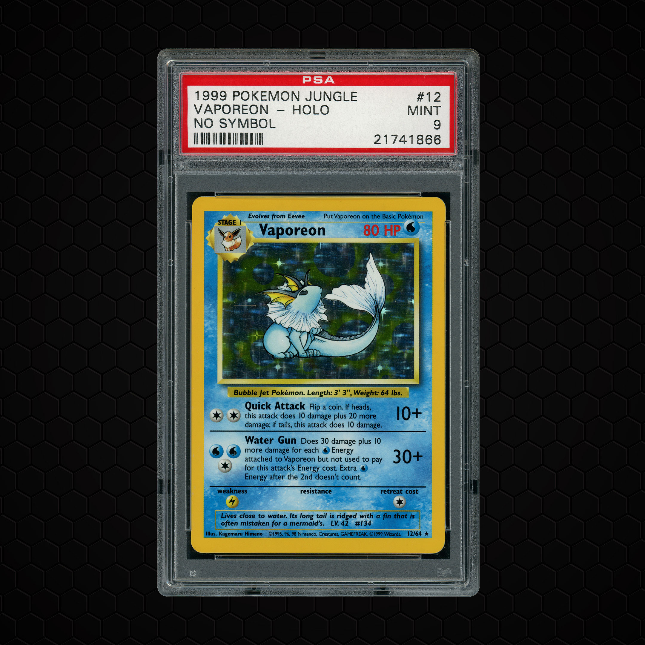 1999 Jungle Unlimited No Symbol Vaporeon #12 PSA 9