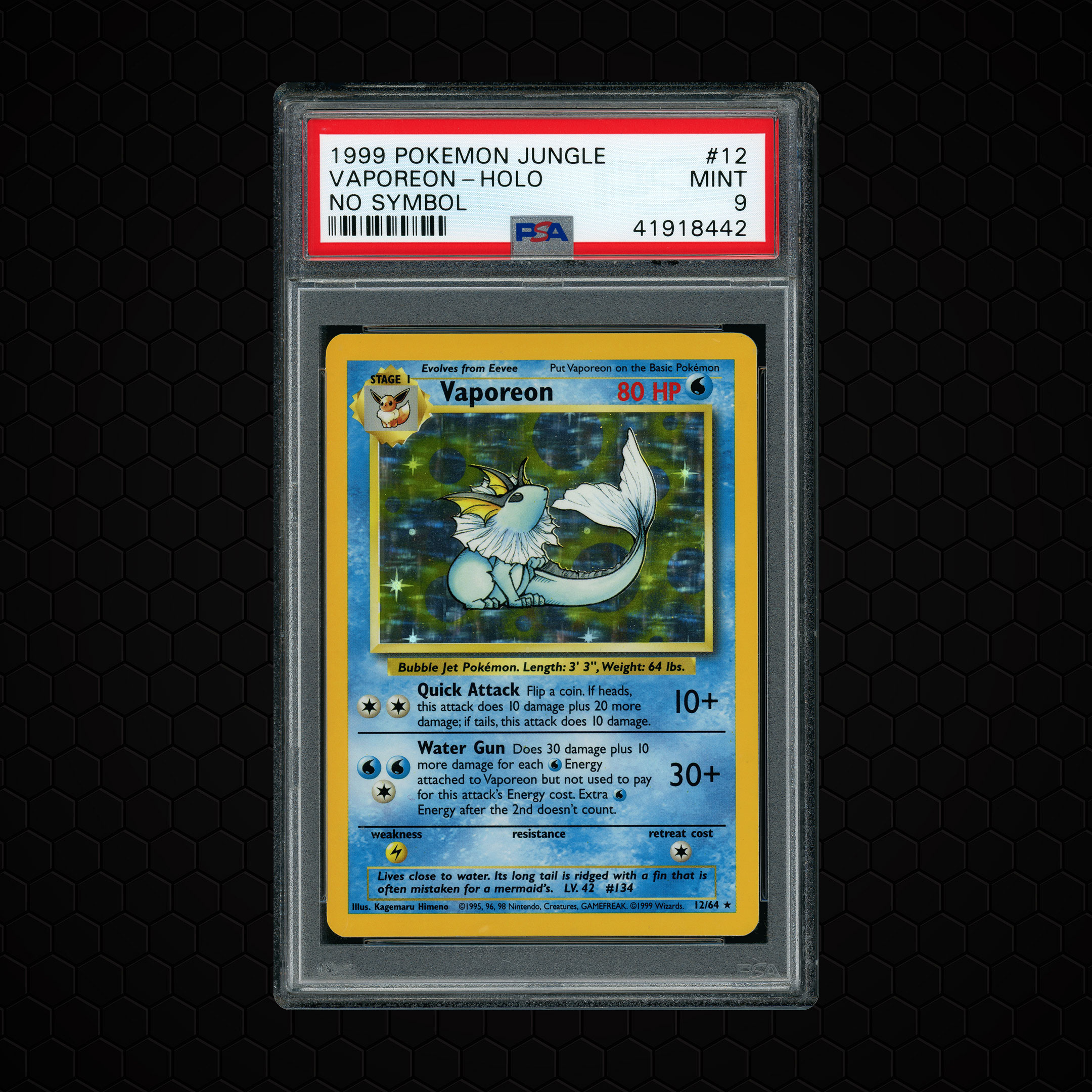 1999 Jungle Unlimited No Symbol Vaporeon #12 PSA 9