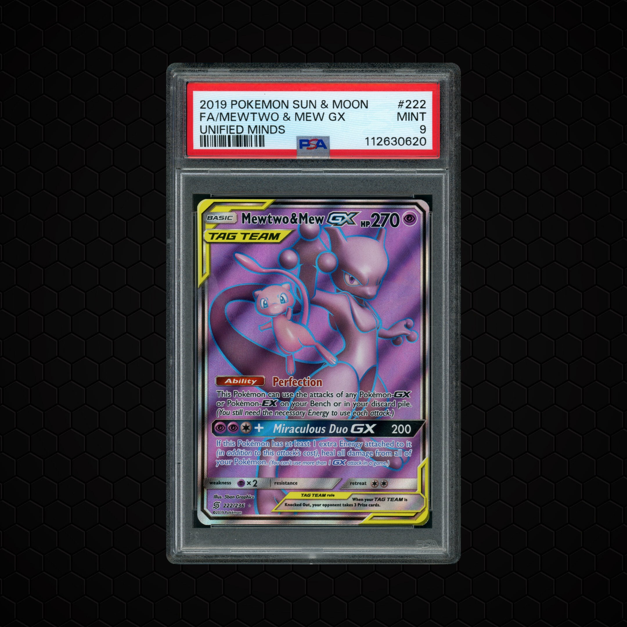2019 Unified Minds Mewtwo & Mew GX #222 PSA 9
