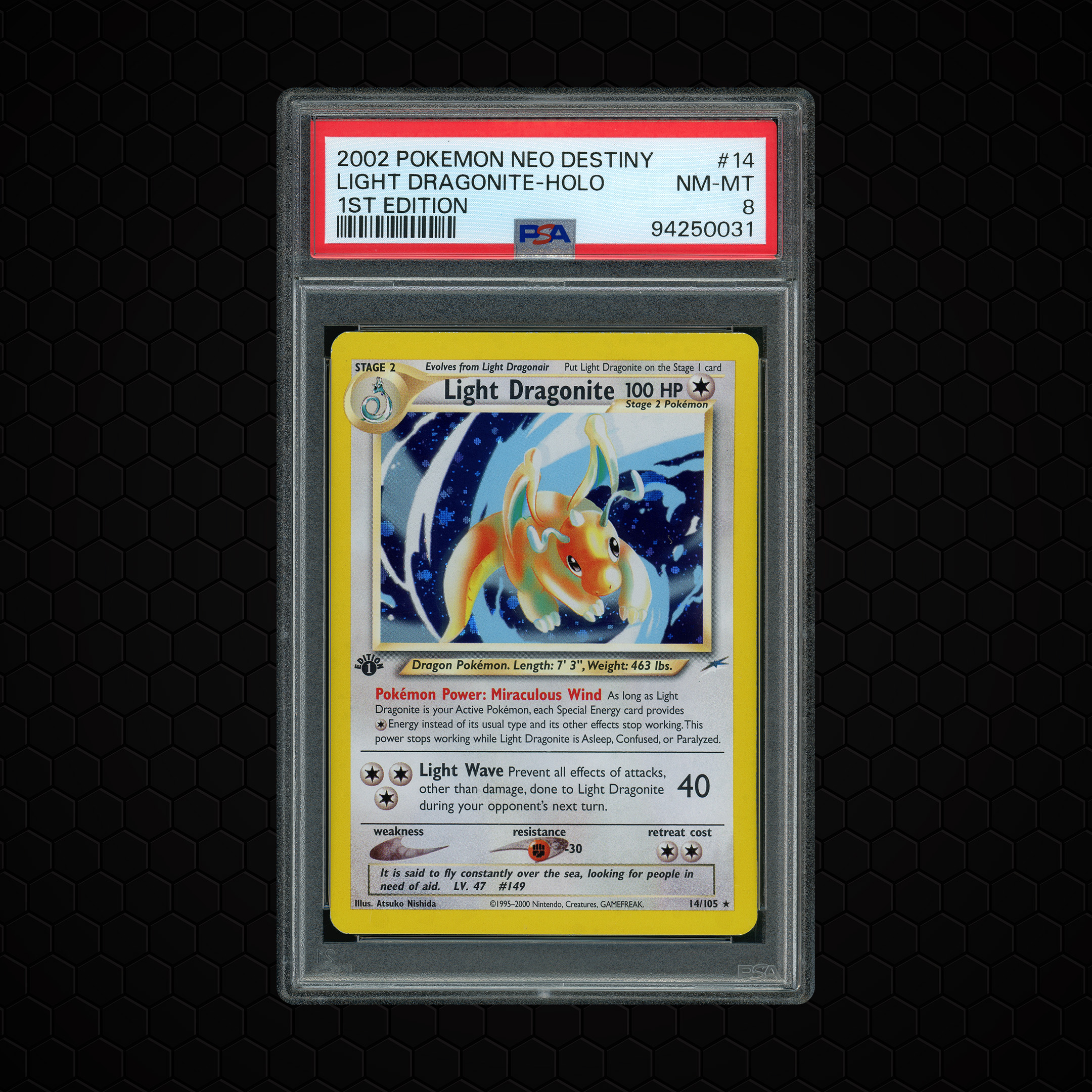 2002 Neo Destiny 1st Edition Light Dragonite #14 PSA 8