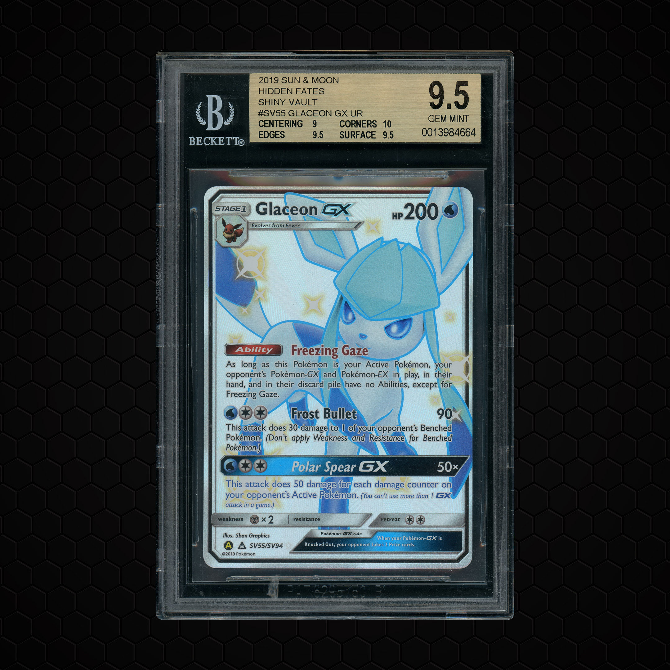 2019 Hidden Fates Glaceon GX #SV55 BGS 9.5
