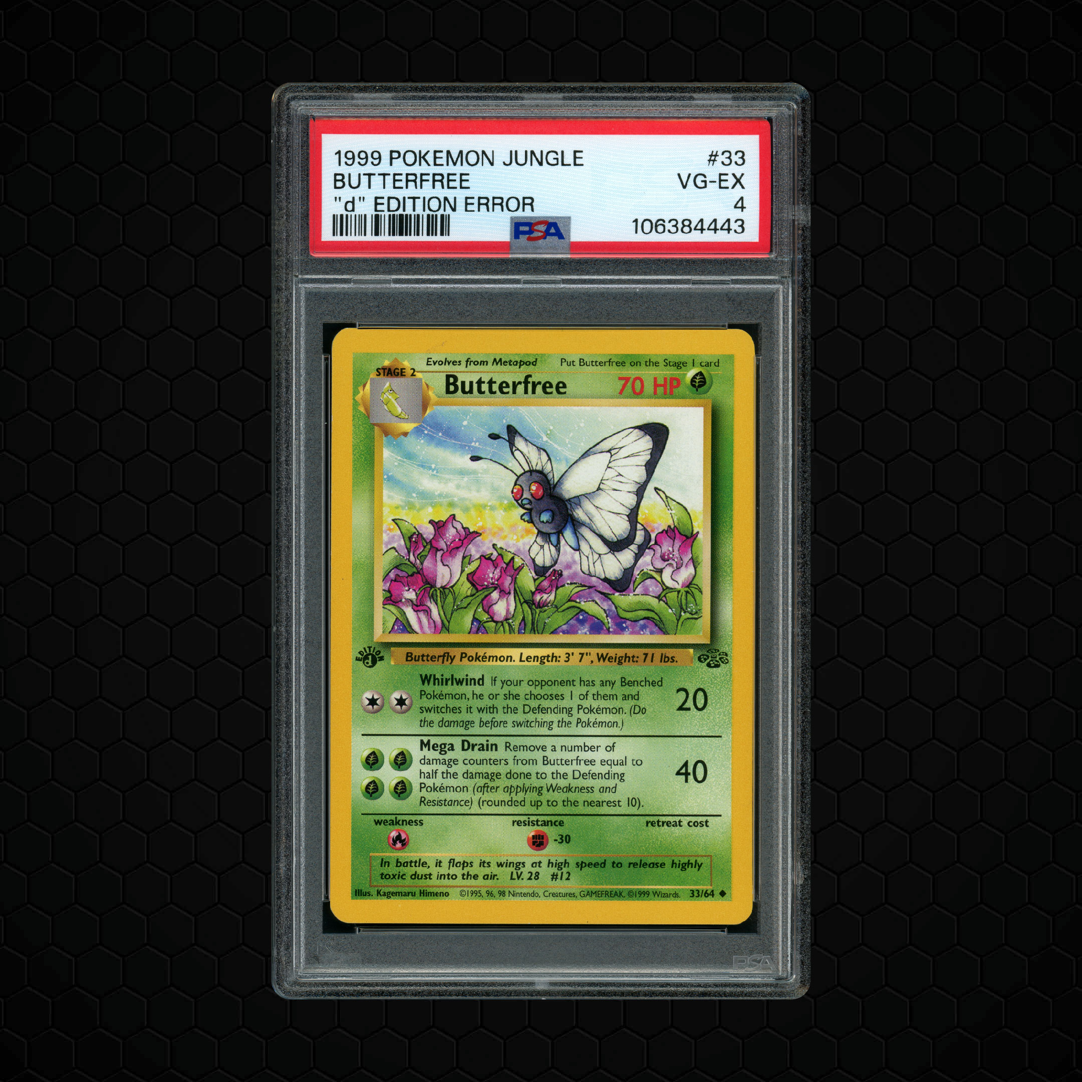1999 Jungle "d" Edition Error Butterfree #33 PSA 4