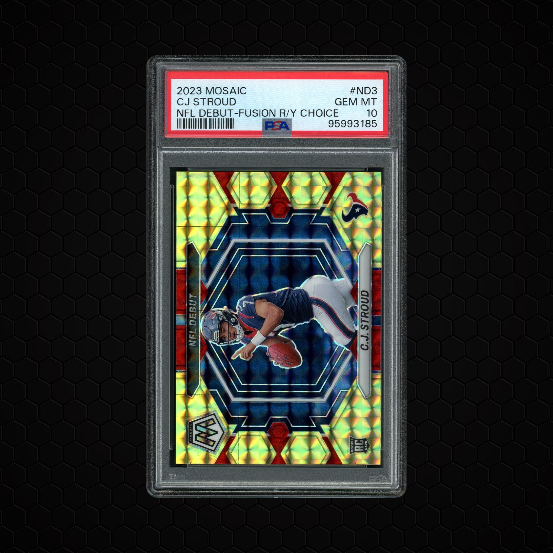 2023 Panini Mosaic CJ Stroud NFL Debut Fusion R/Y Choice #ND3 PSA 10