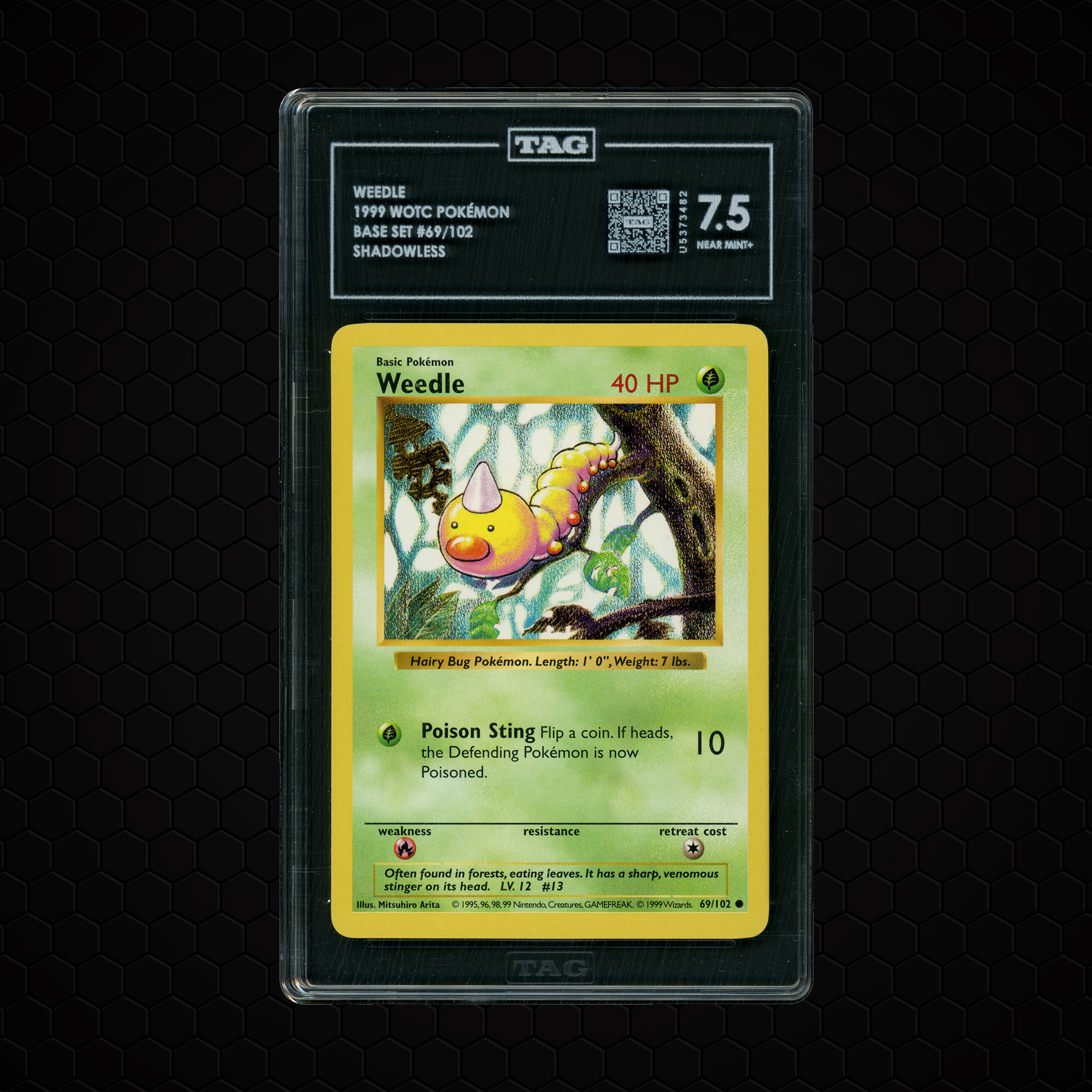 1999 Base Set Shadowless Weedle #69 TAG 7.5