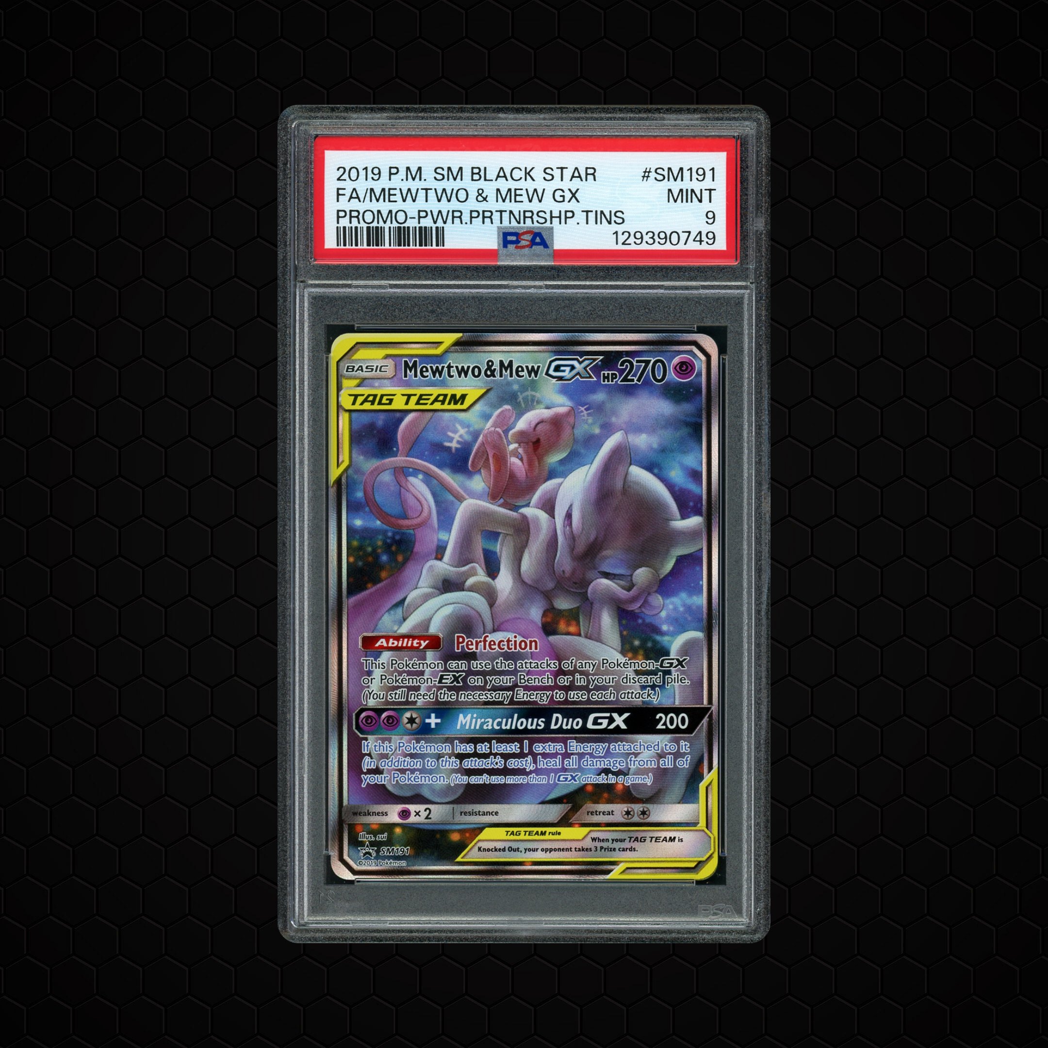 2019 Black Star Promo Mewtwo & Mew GX #SM191 PSA 9