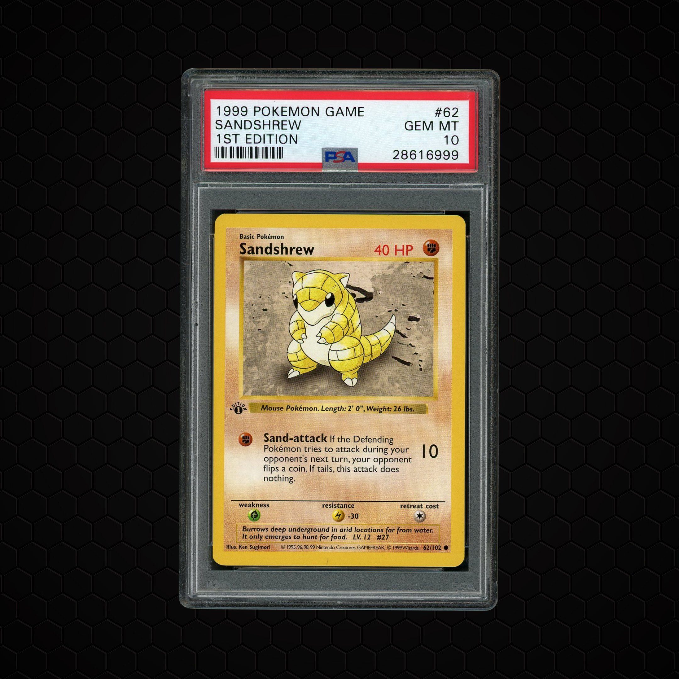 1999 Game 1st Edition Sandshrew #62 PSA 10