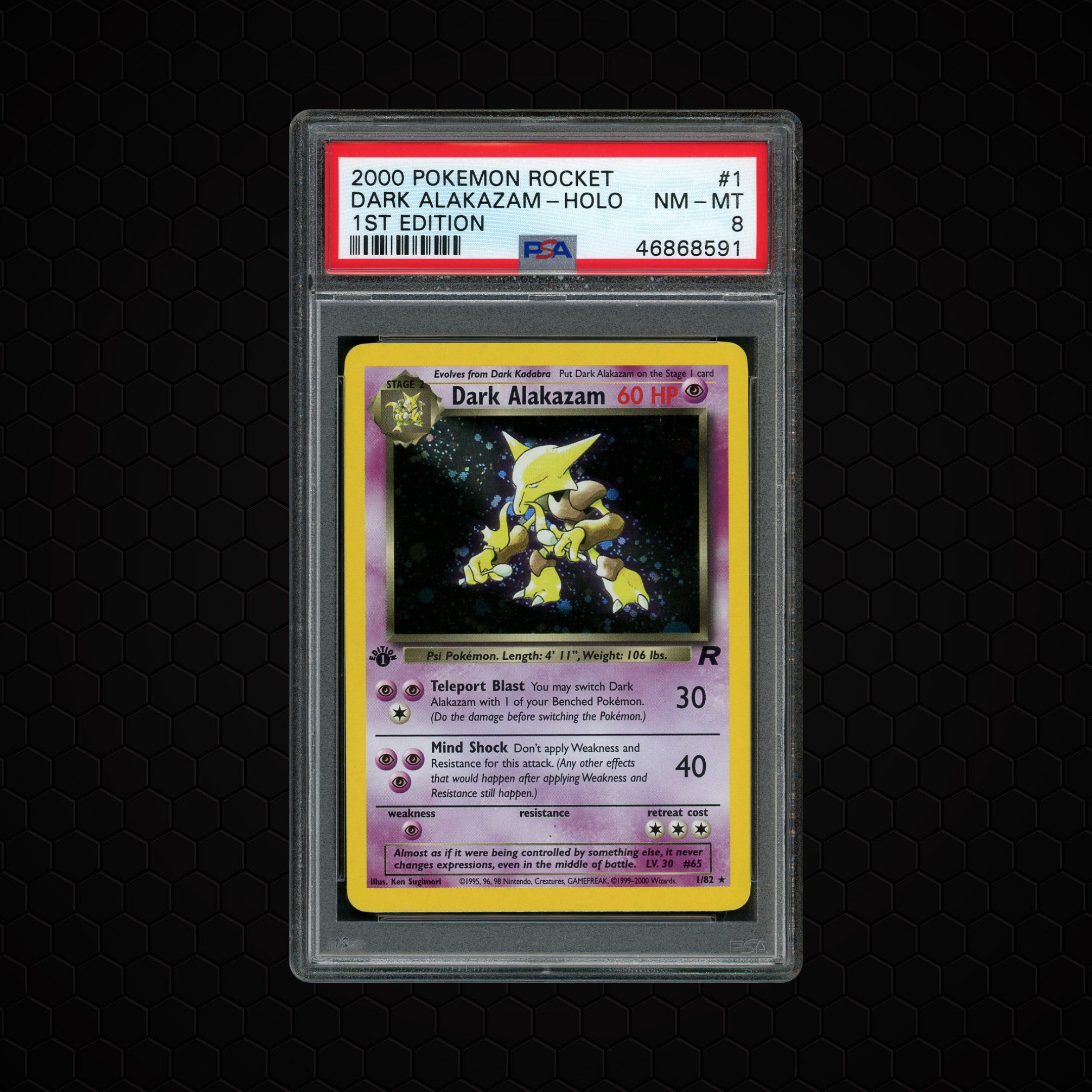2000 Rocket 1st Edition Dark Alakazam #1 PSA 8