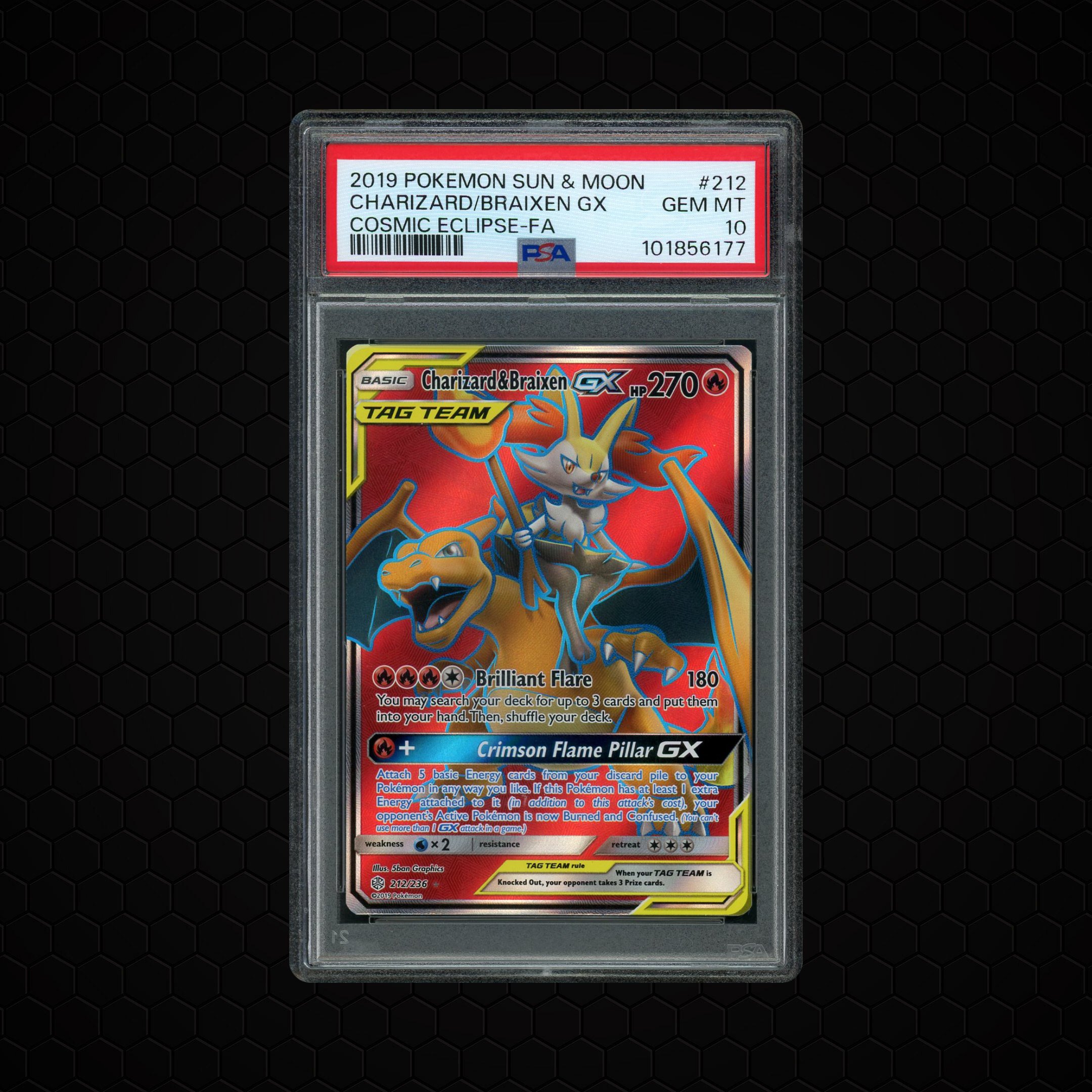 2019 Cosmic Eclipse Charizard & Braixen GX #212 PSA 10