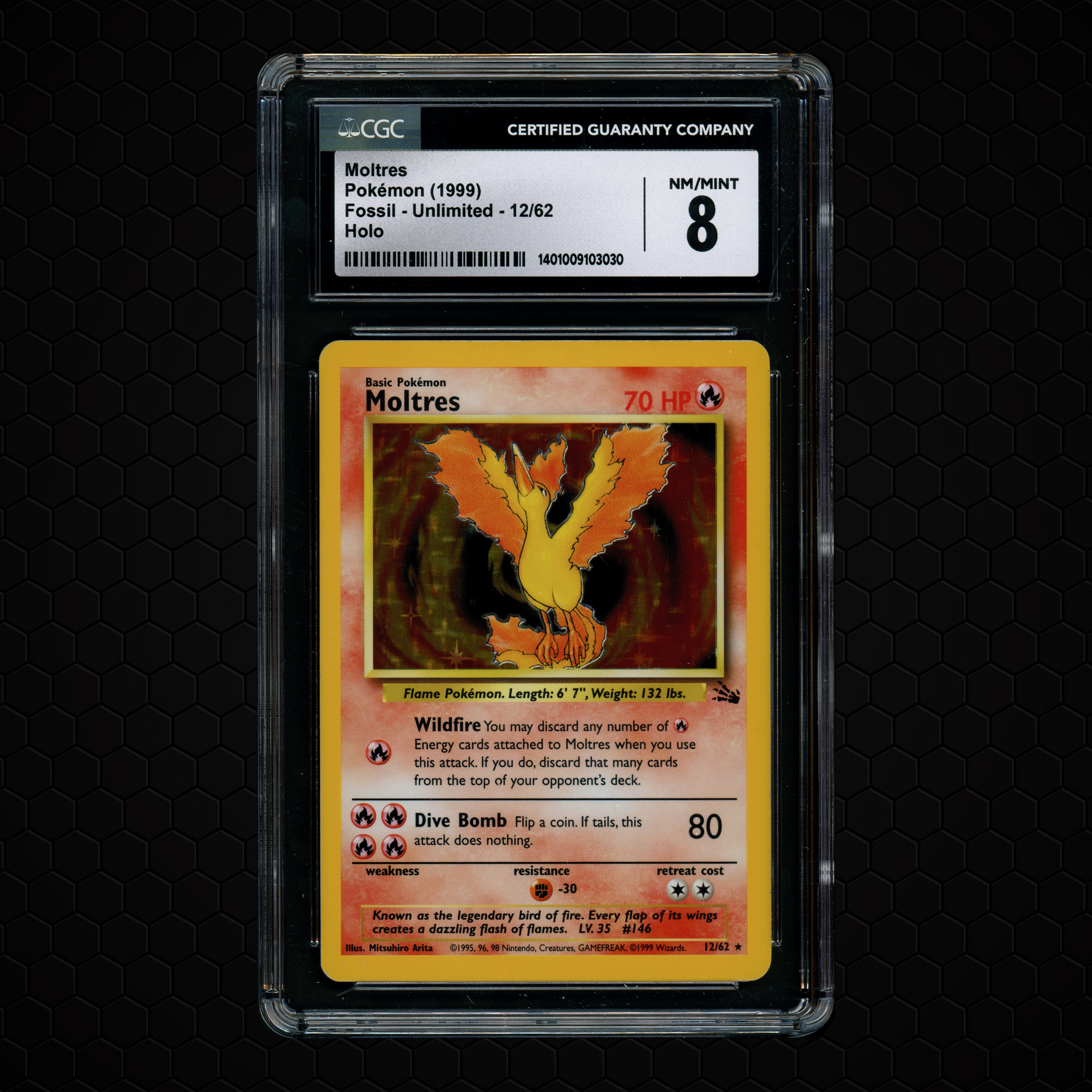 1999 Fossil Unlimited Holo Moltres #12 CGC 8