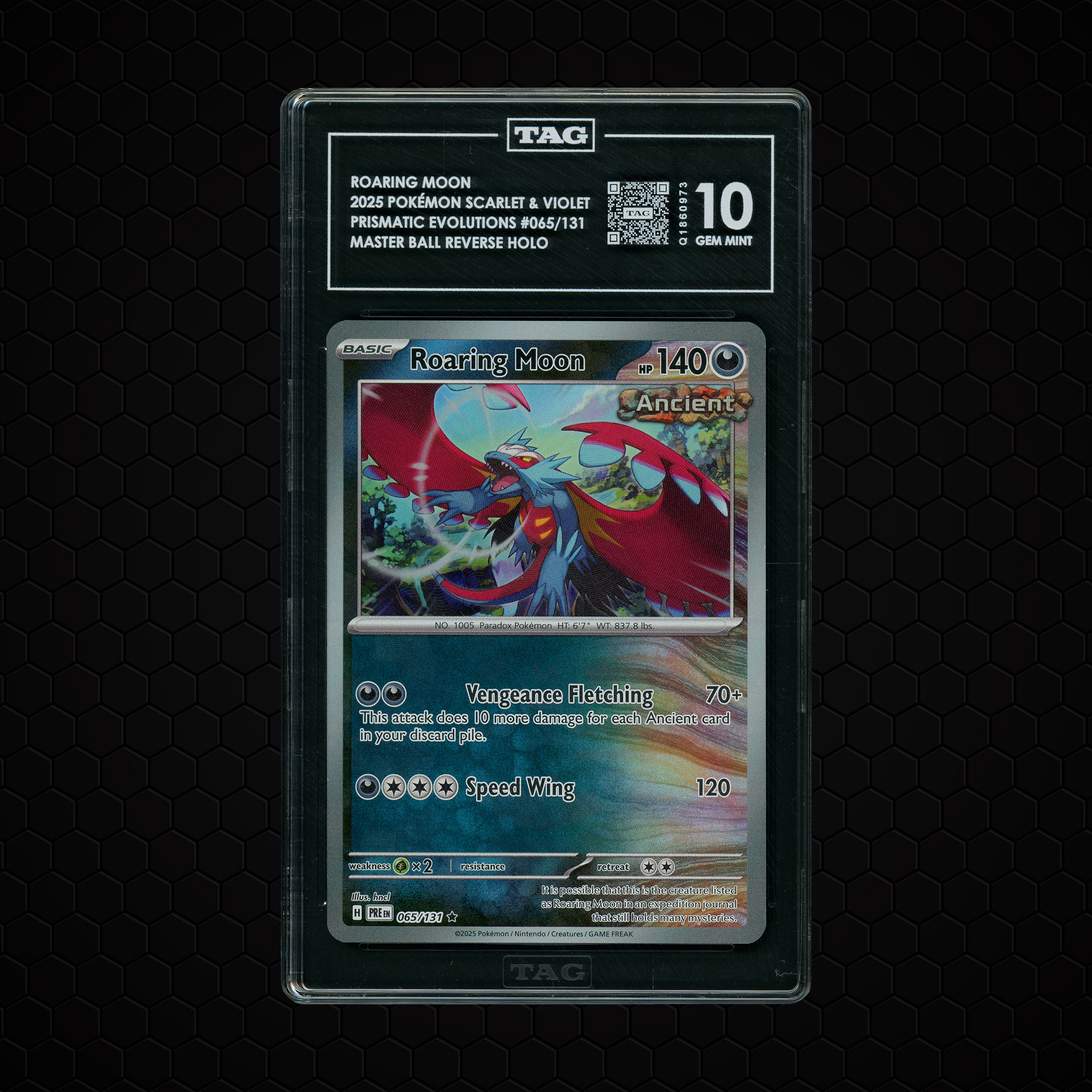 2025 Prismatic Evolutions Masterball Roaring Moon #65 TAG 10