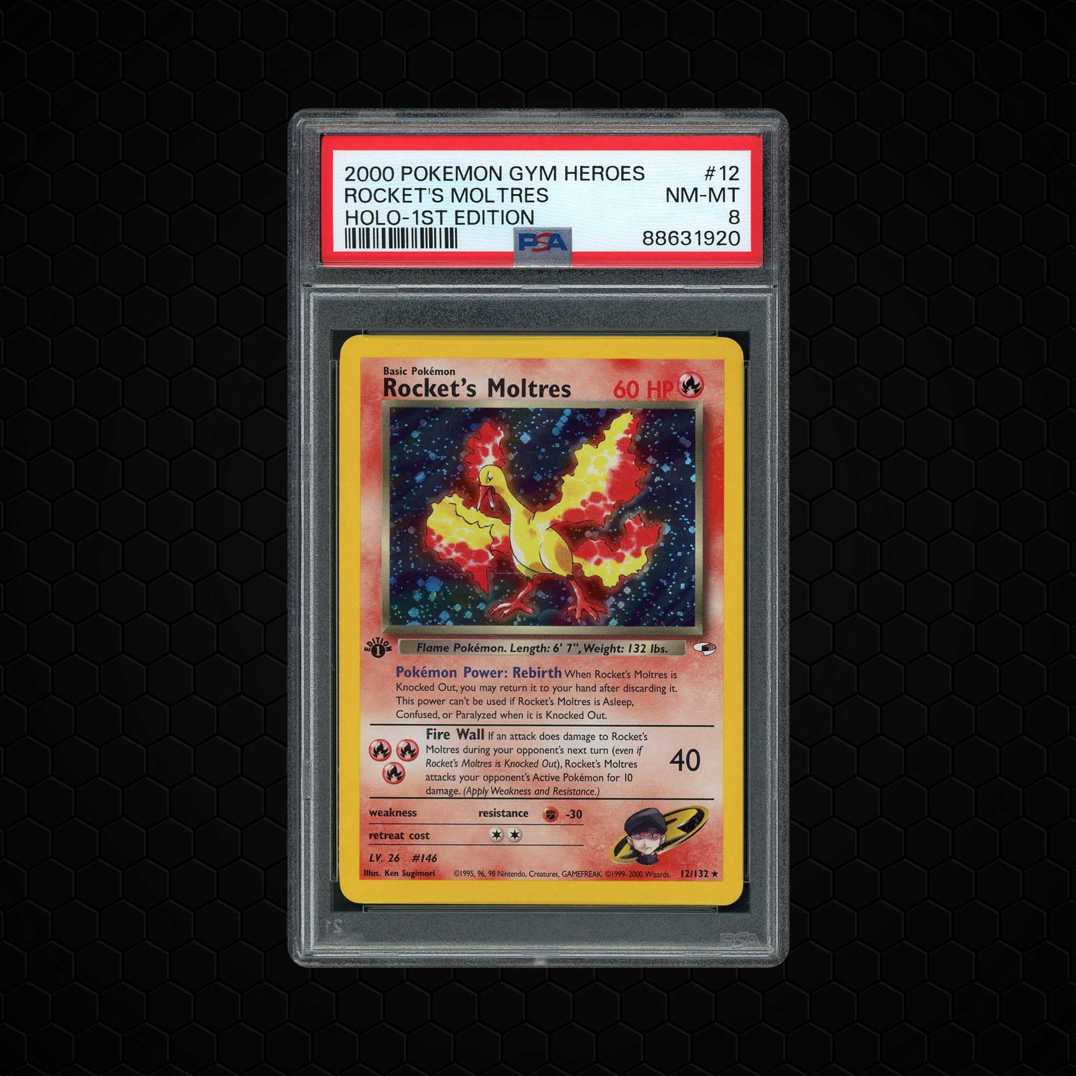 2000 Gym Heroes 1st Edition Rocket's Moltres #12 PSA 8