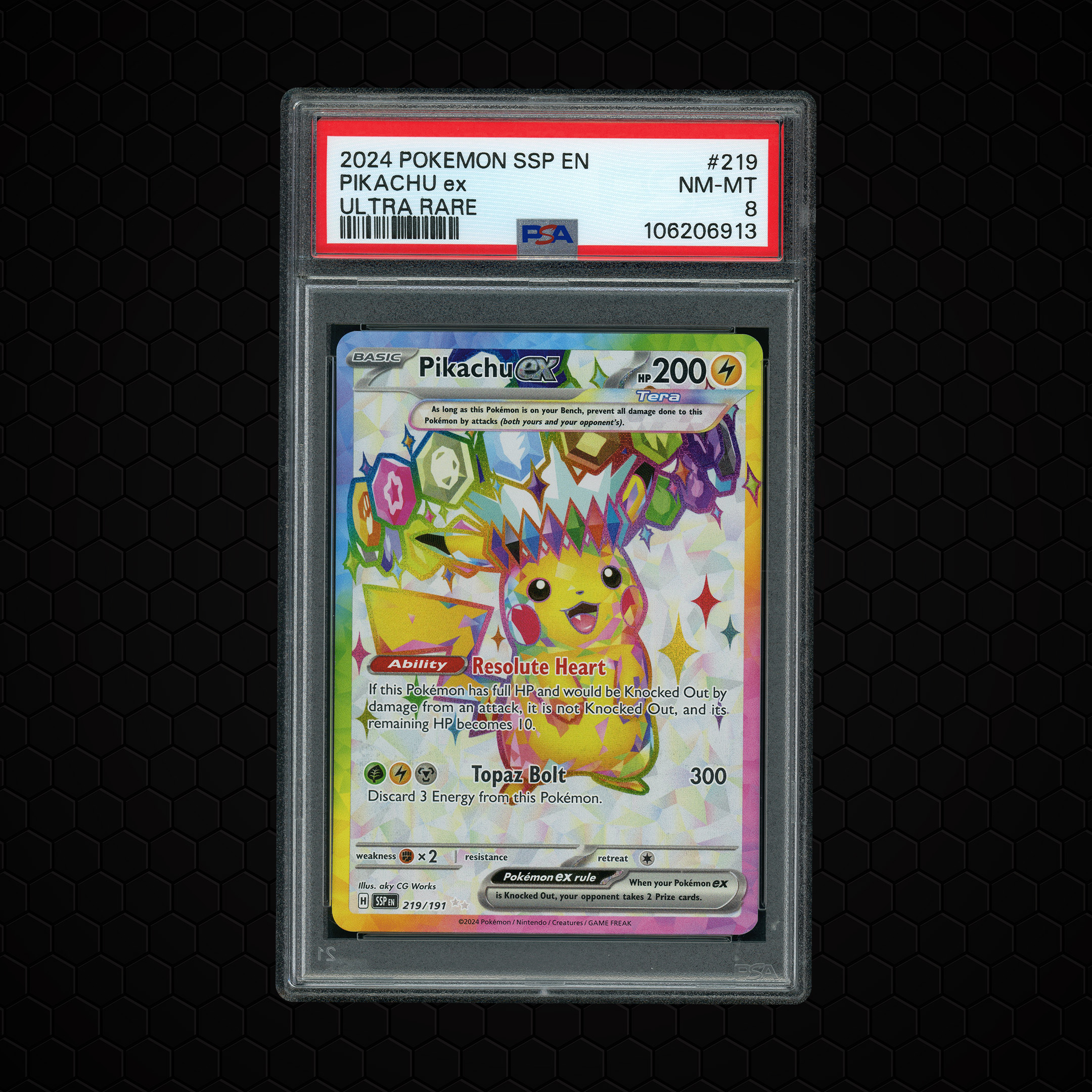 2024 Surging Sparks Pikachu EX #219 PSA 8