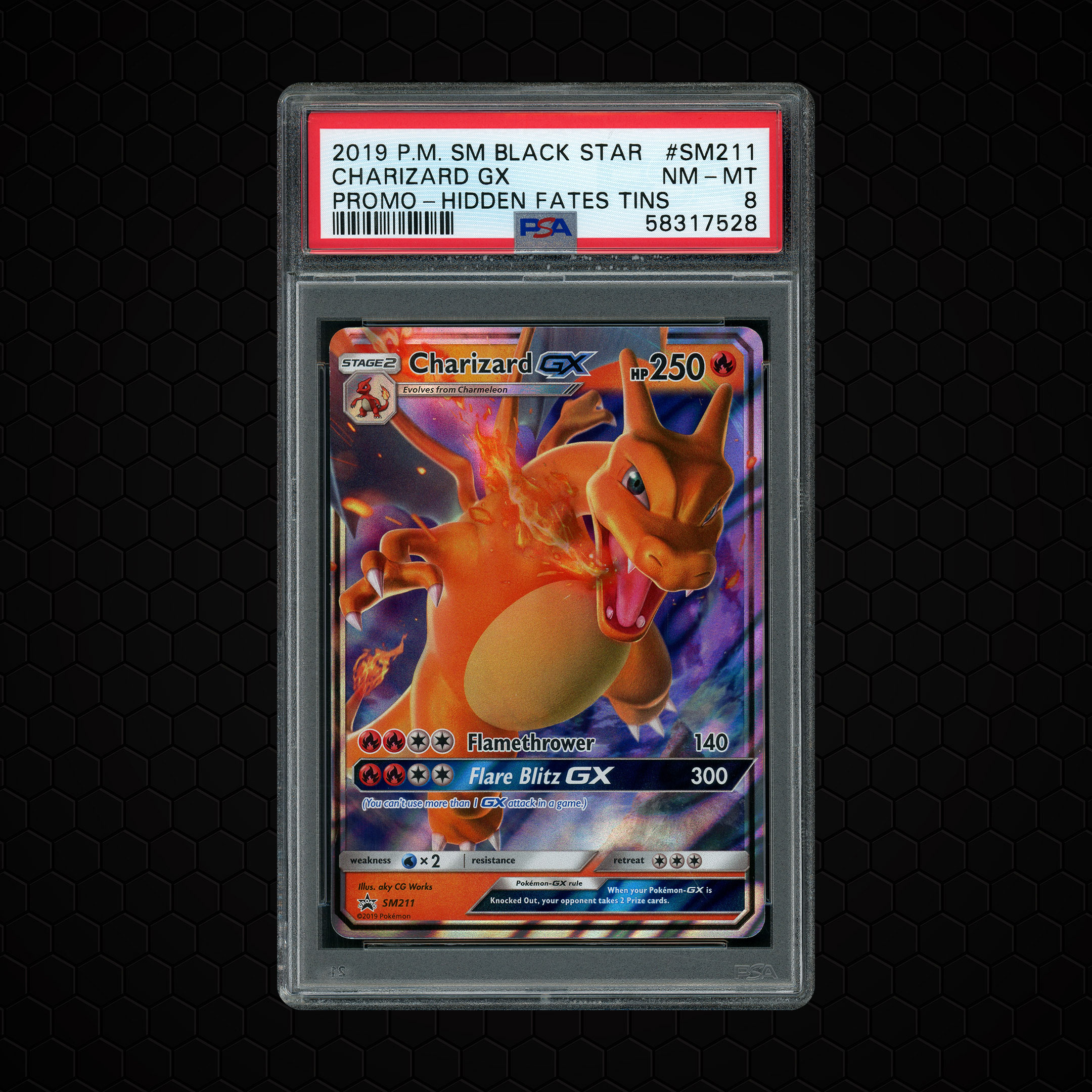 2019 Black Star Promo Charizard GX #SM211 PSA 8