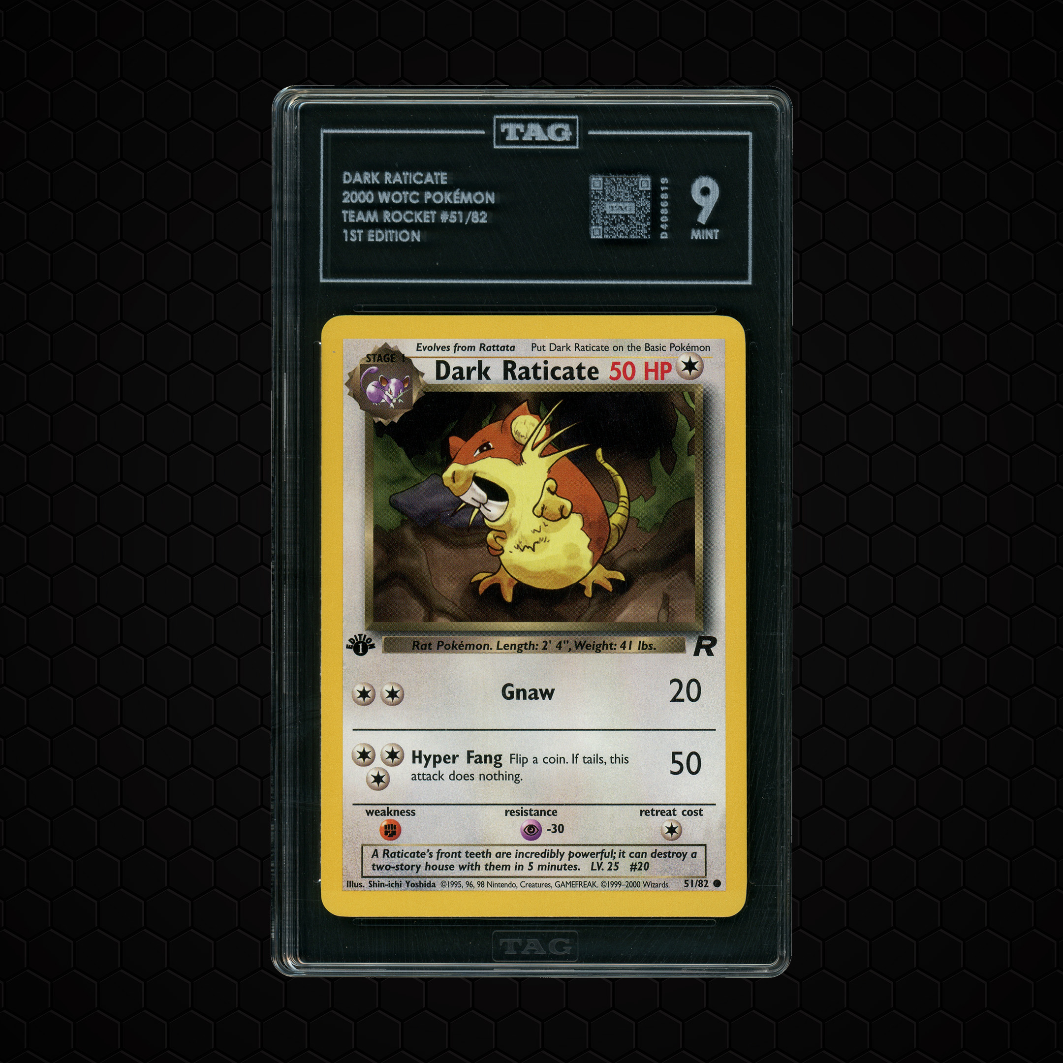 2000 Team Rocket 1st Edition Dark Raticate #51 TAG 9