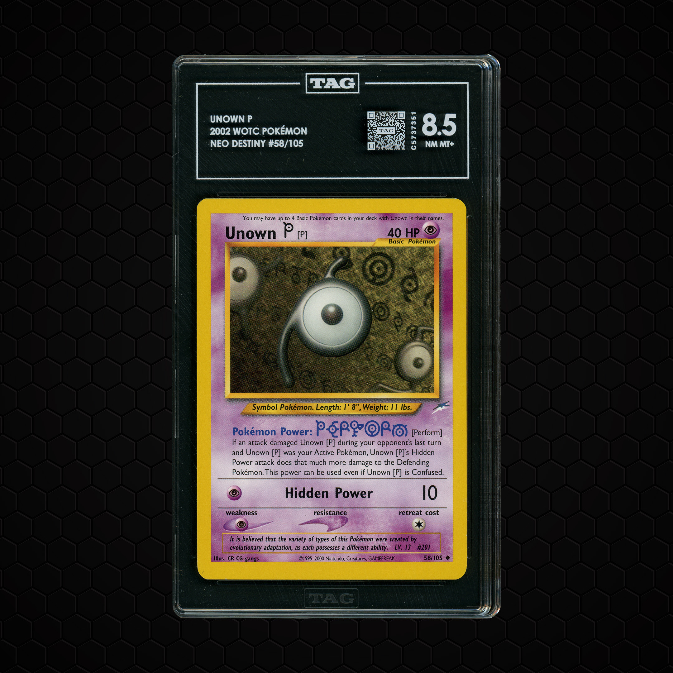 2002 Neo Destiny Unown P #58 TAG 8.5
