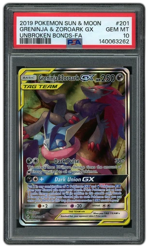 2019 Unbroken Bonds Greninja & Zoroark GX #201 PSA 10