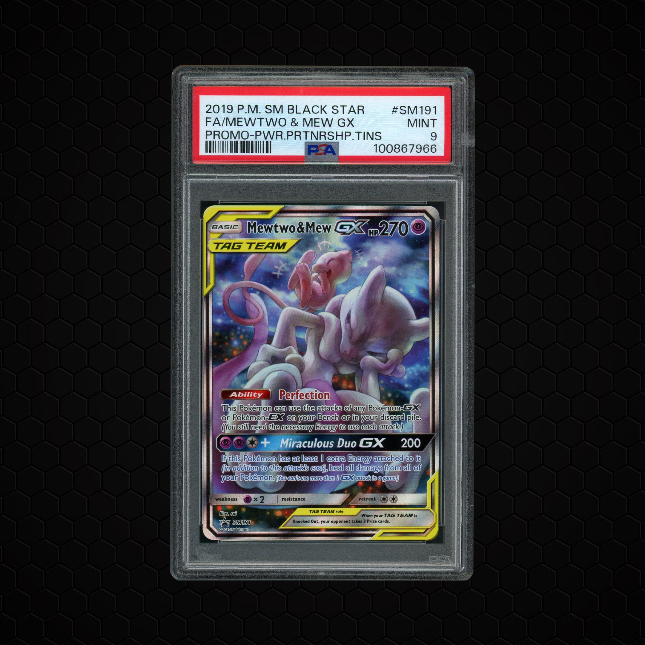 2019 Black Star Promo Mewtwo & Mew GX #SM191 PSA 9