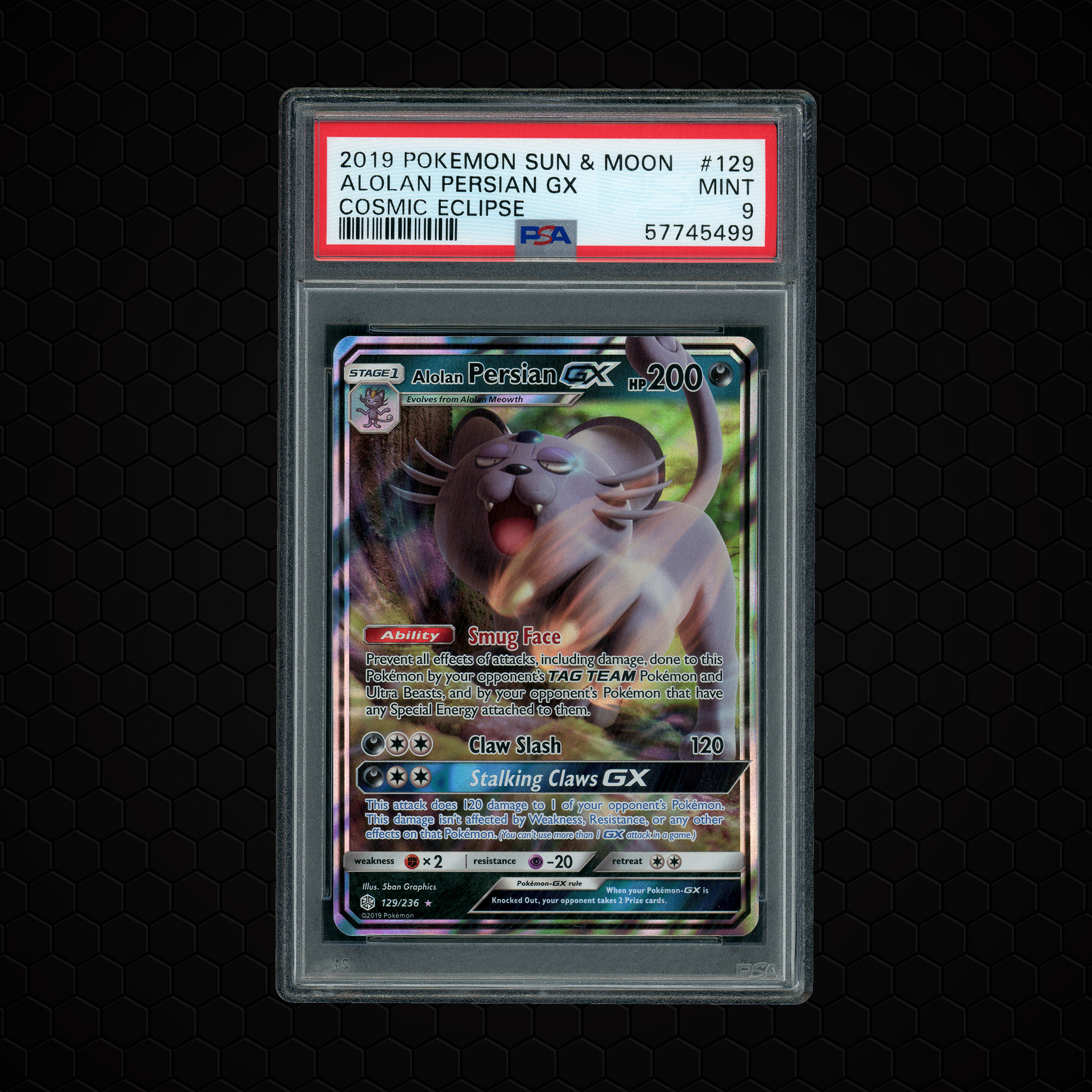2019 Cosmic Eclipse Alolan Persian GX #129 PSA 9
