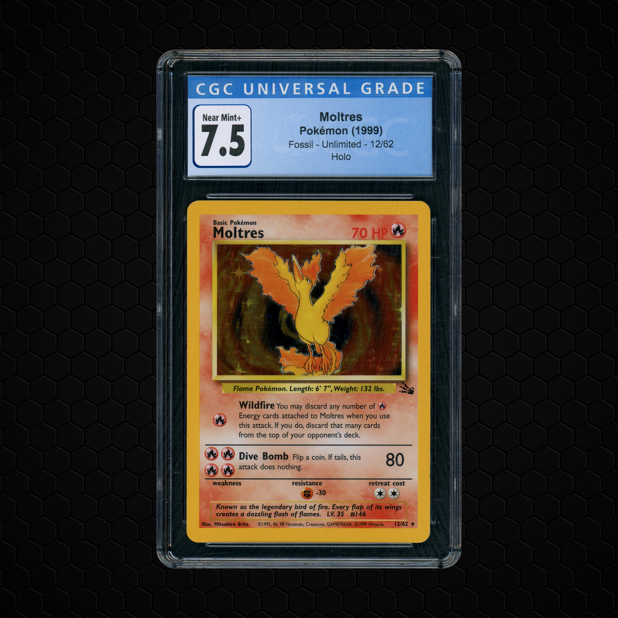 1999 Fossil Unlimited Moltres #12 CGC 7.5