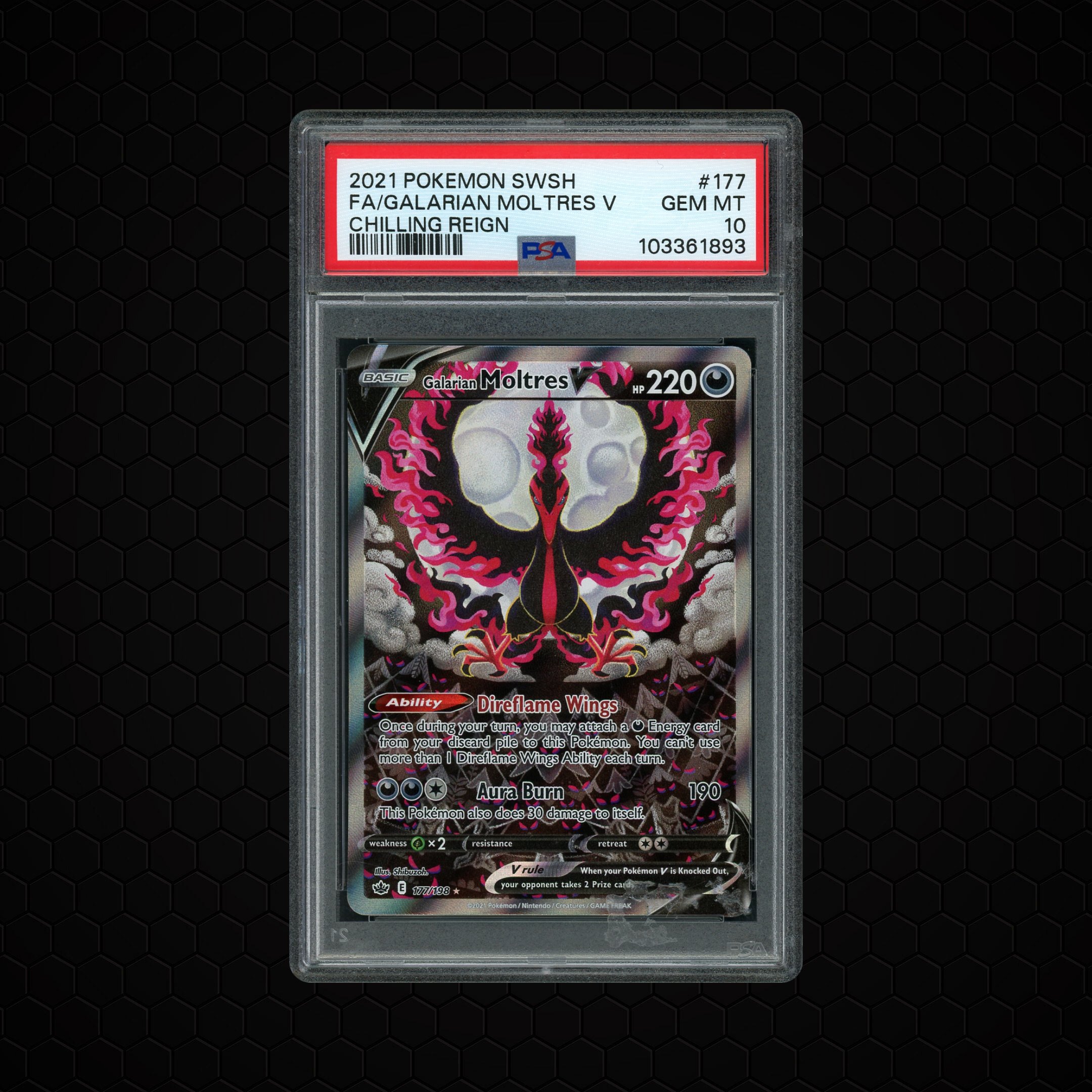 2021 Chilling Reign Galarian Moltres V #177 PSA 10