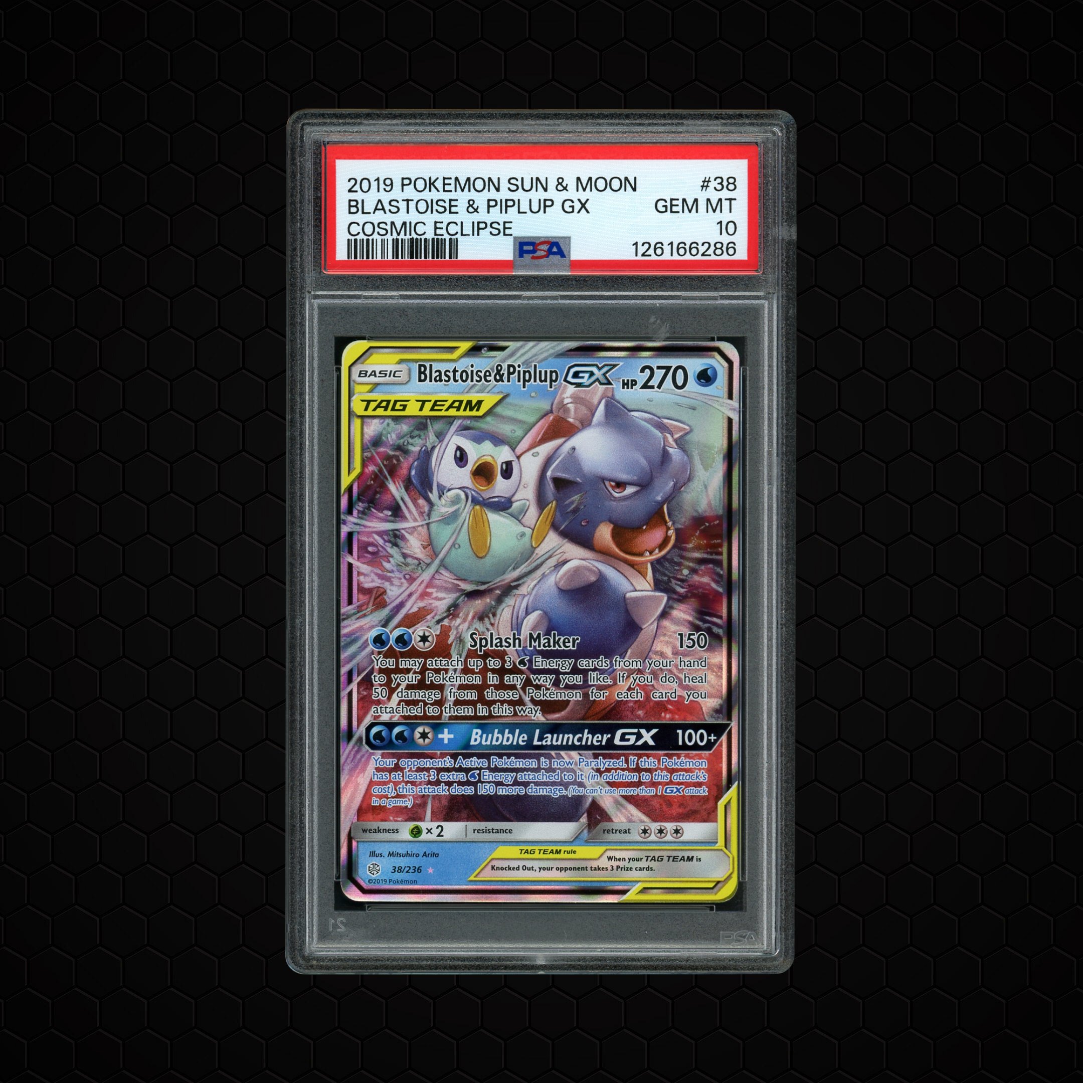2019 Cosmic Eclipse Blastoise & Piplup GX #38 PSA 10