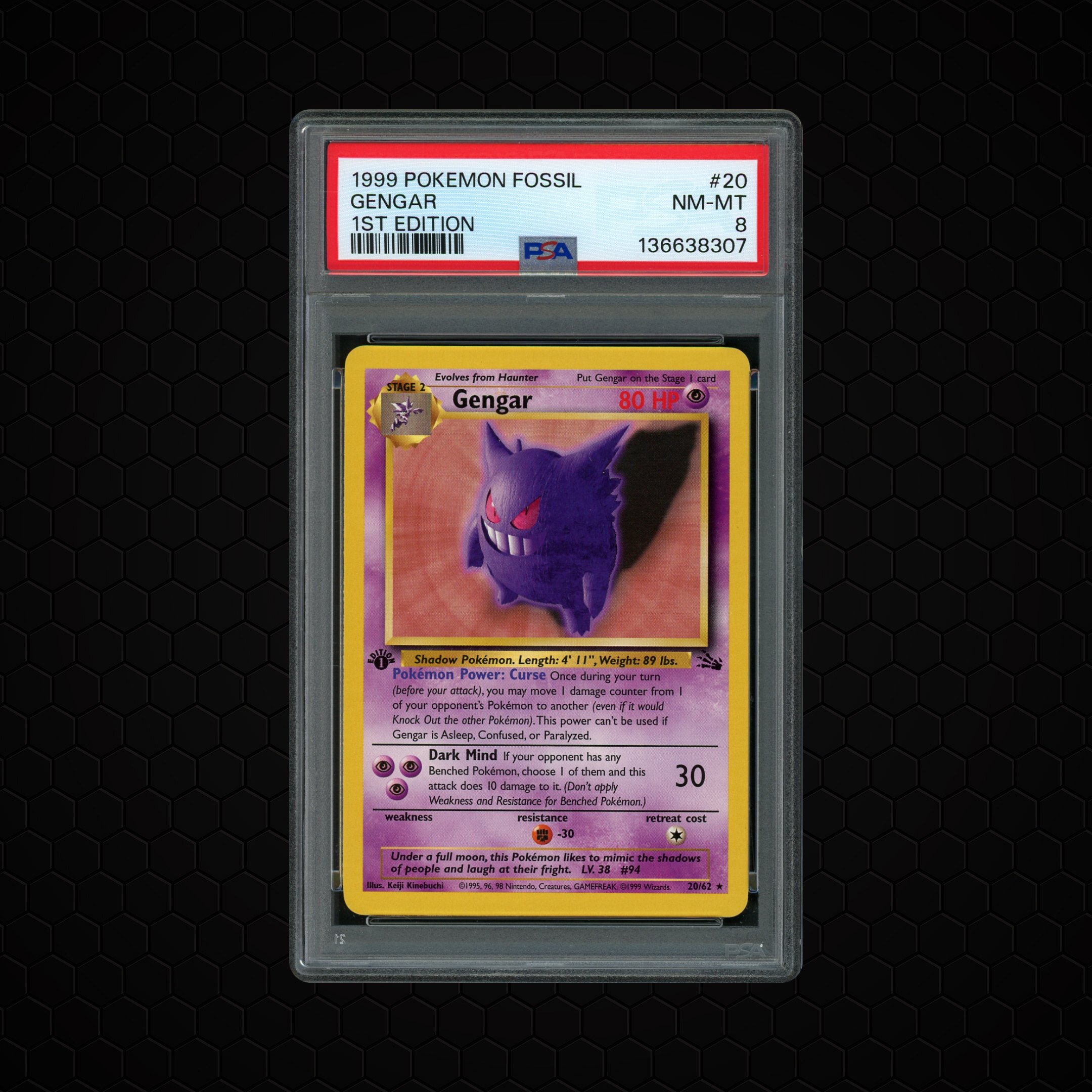 1999 Fossil 1st Edition Gengar #20 PSA 8