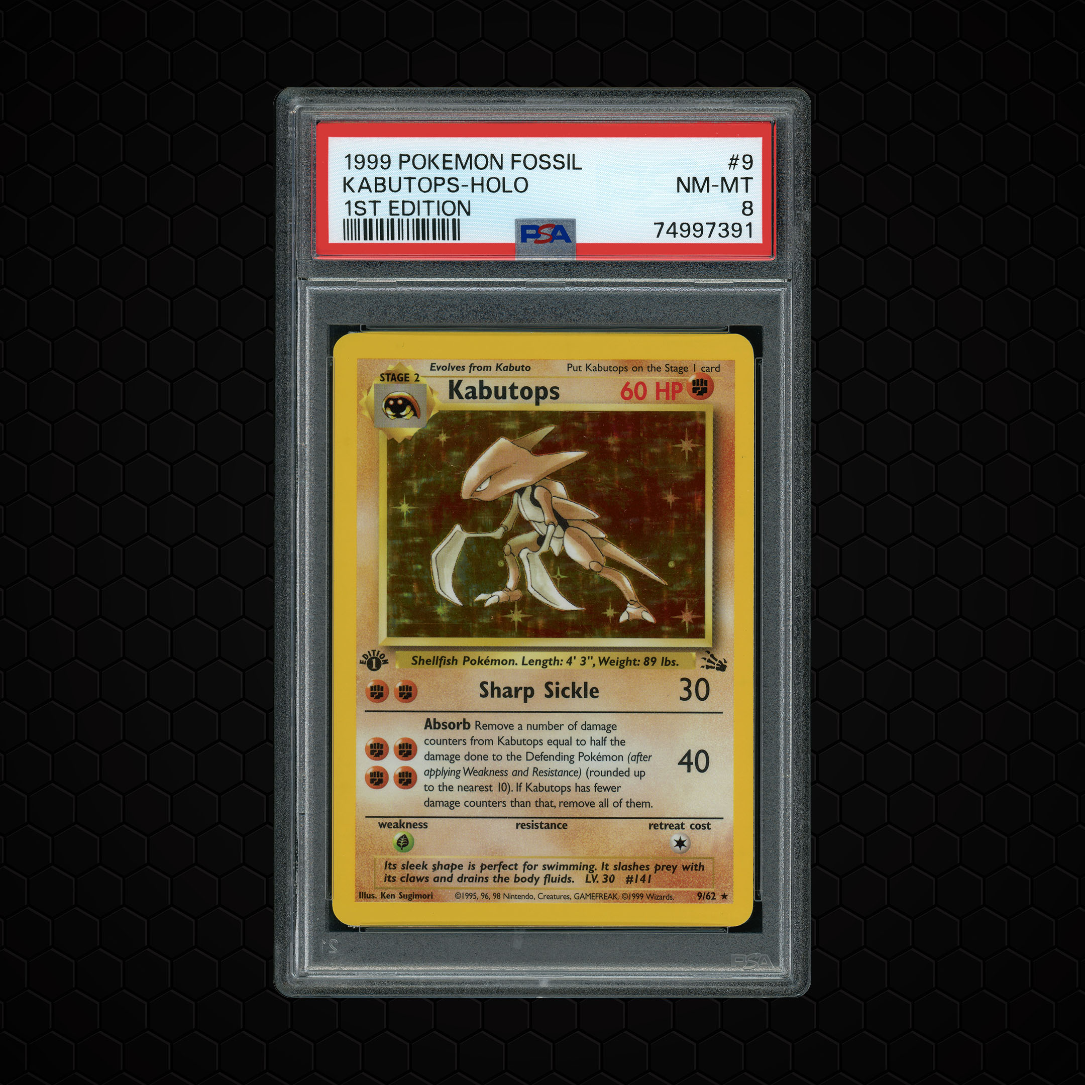 1999 Fossil 1st Edition Kabutops #9 PSA 8