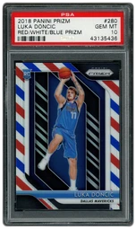 2018 Panini Prizm Luka Doncic Red White Blue Prizm #280 PSA 10 on Beezie.