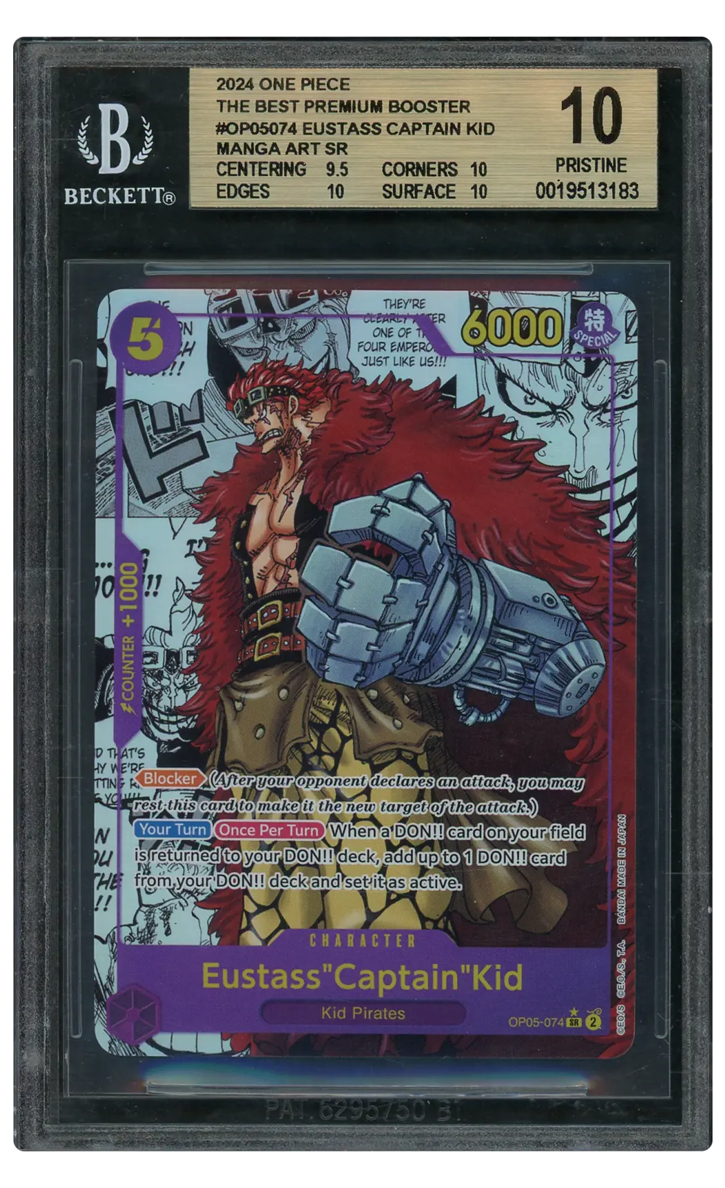 2024 The Best Premium Booster Manga Alt. Art Eustass "Captain" Kid #OP05-074 BGS 10