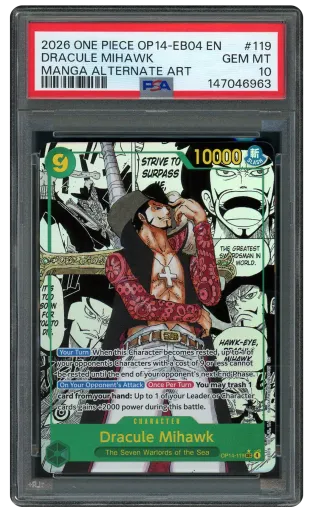 2026 The Azure Sea's Seven Manga Alt. Art Dracule Mihawk #OP14-119 PSA 10